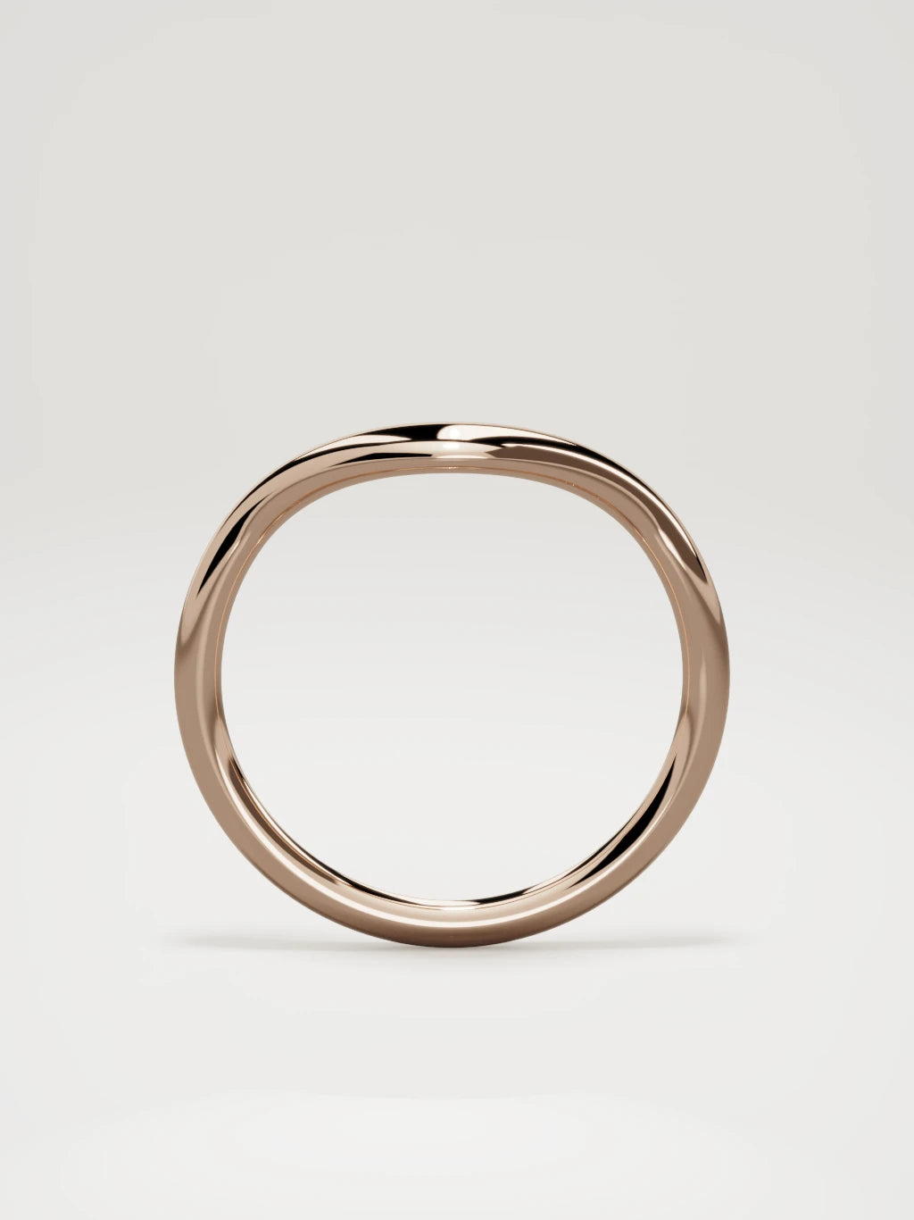 The Aria high contour wedding band in 14K rose gold, standing front view