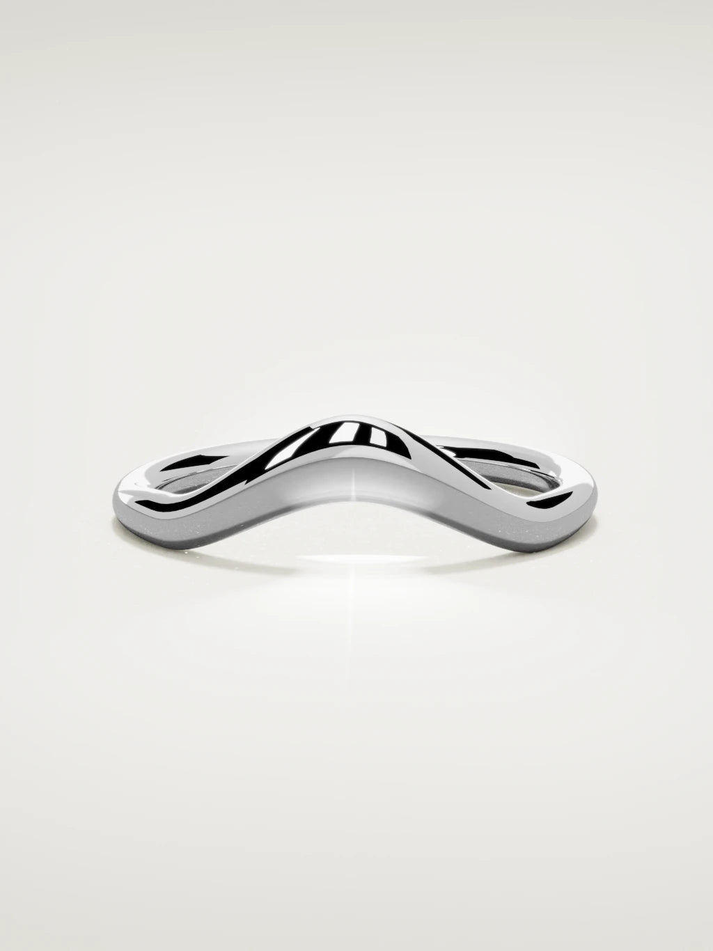 The Aria high contour wedding band in 14K white gold, front view