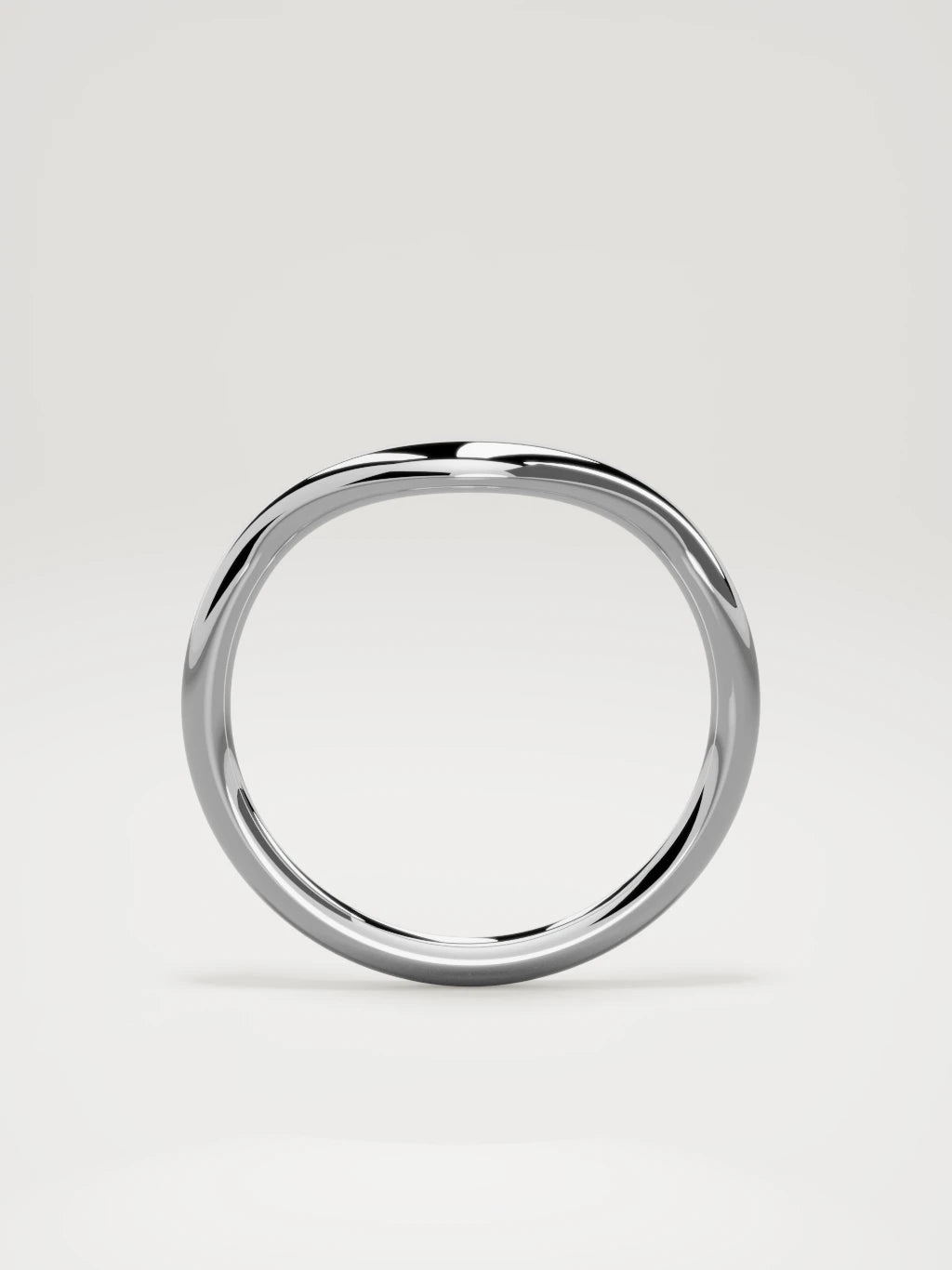 The Aria high contour wedding band in 14K white gold, standing front view