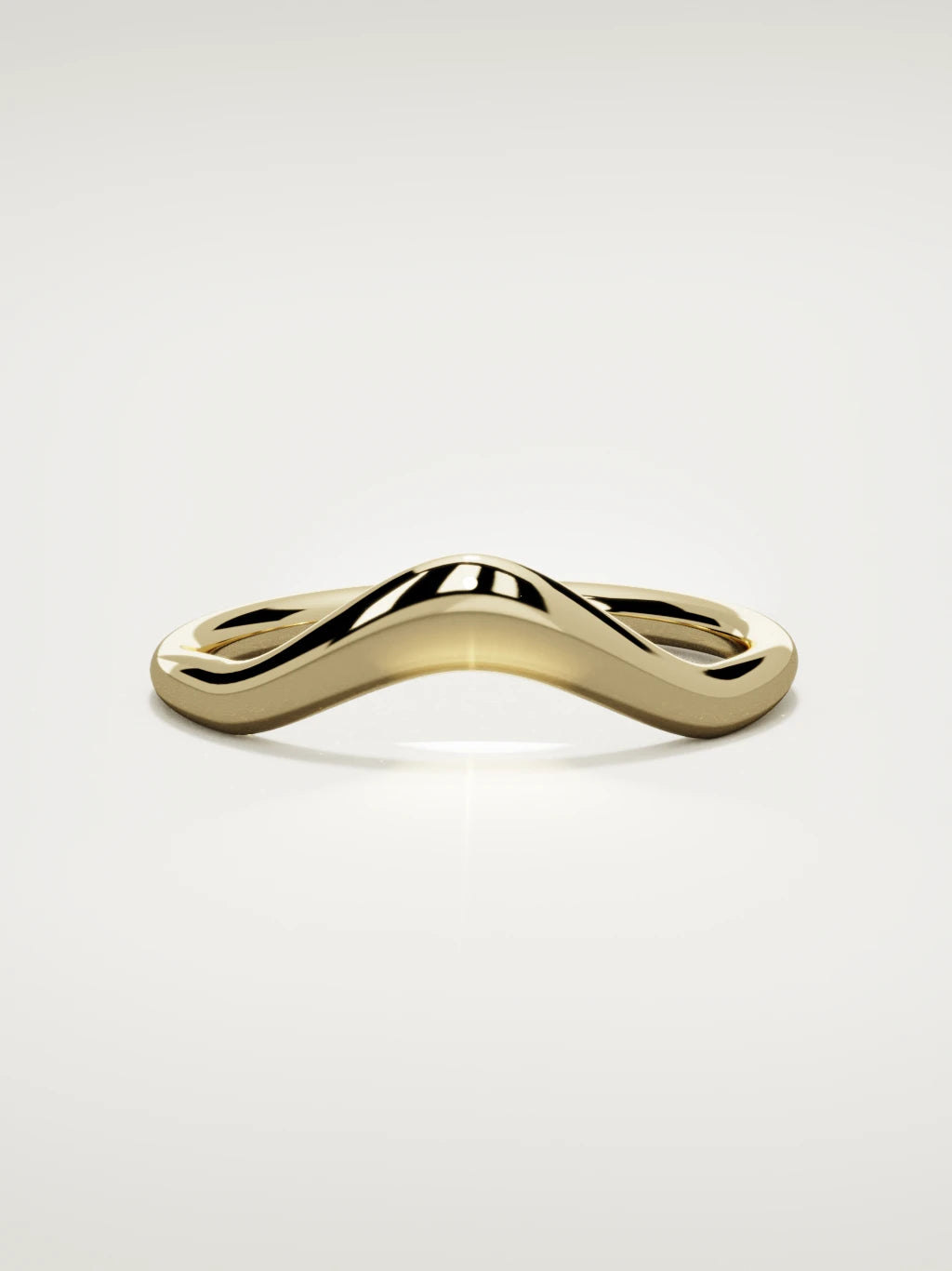 The Aria high contour wedding band in 14K yellow gold, front view