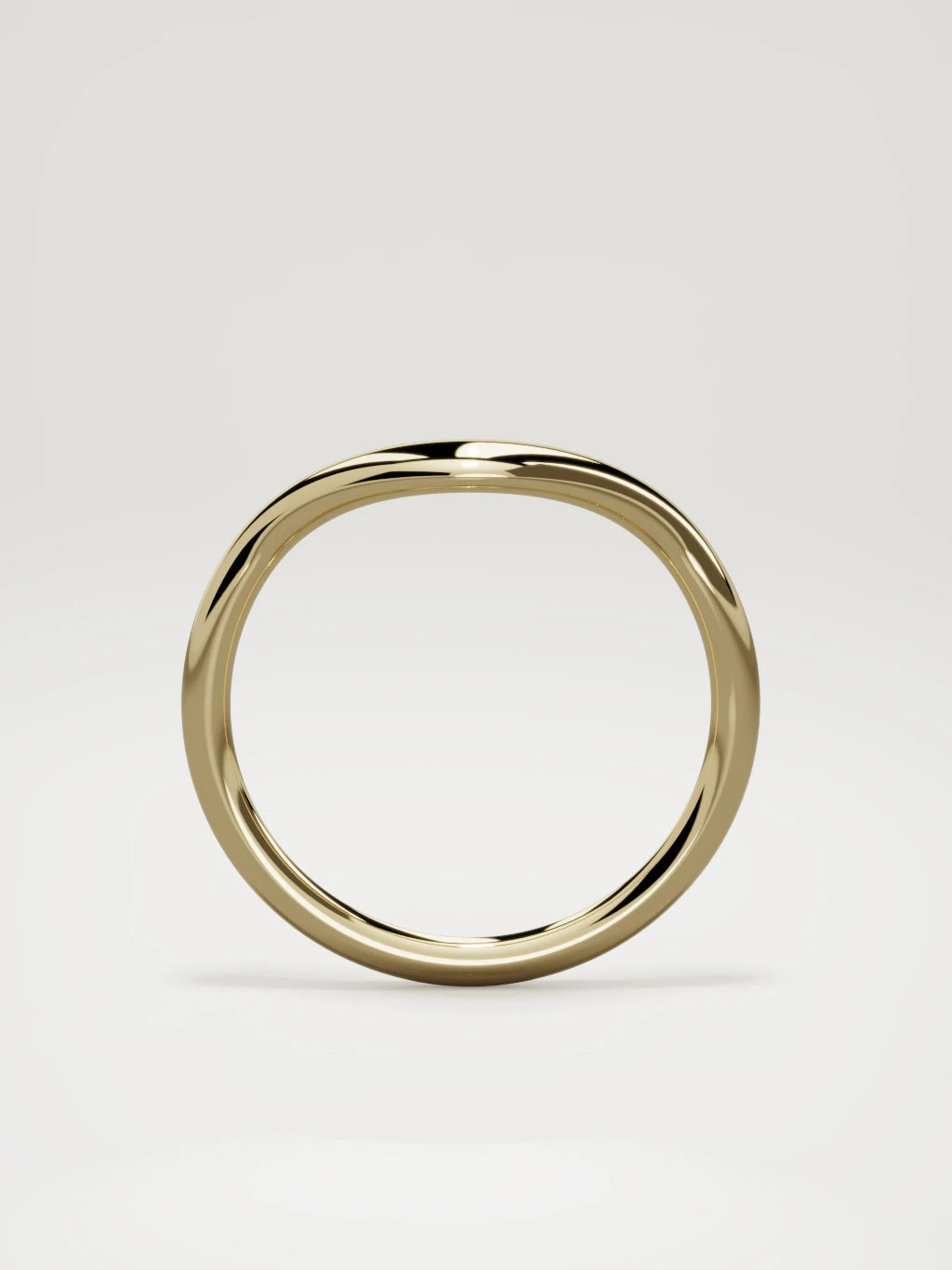 The Aria high contour wedding band in 14K yellow gold, standing front view