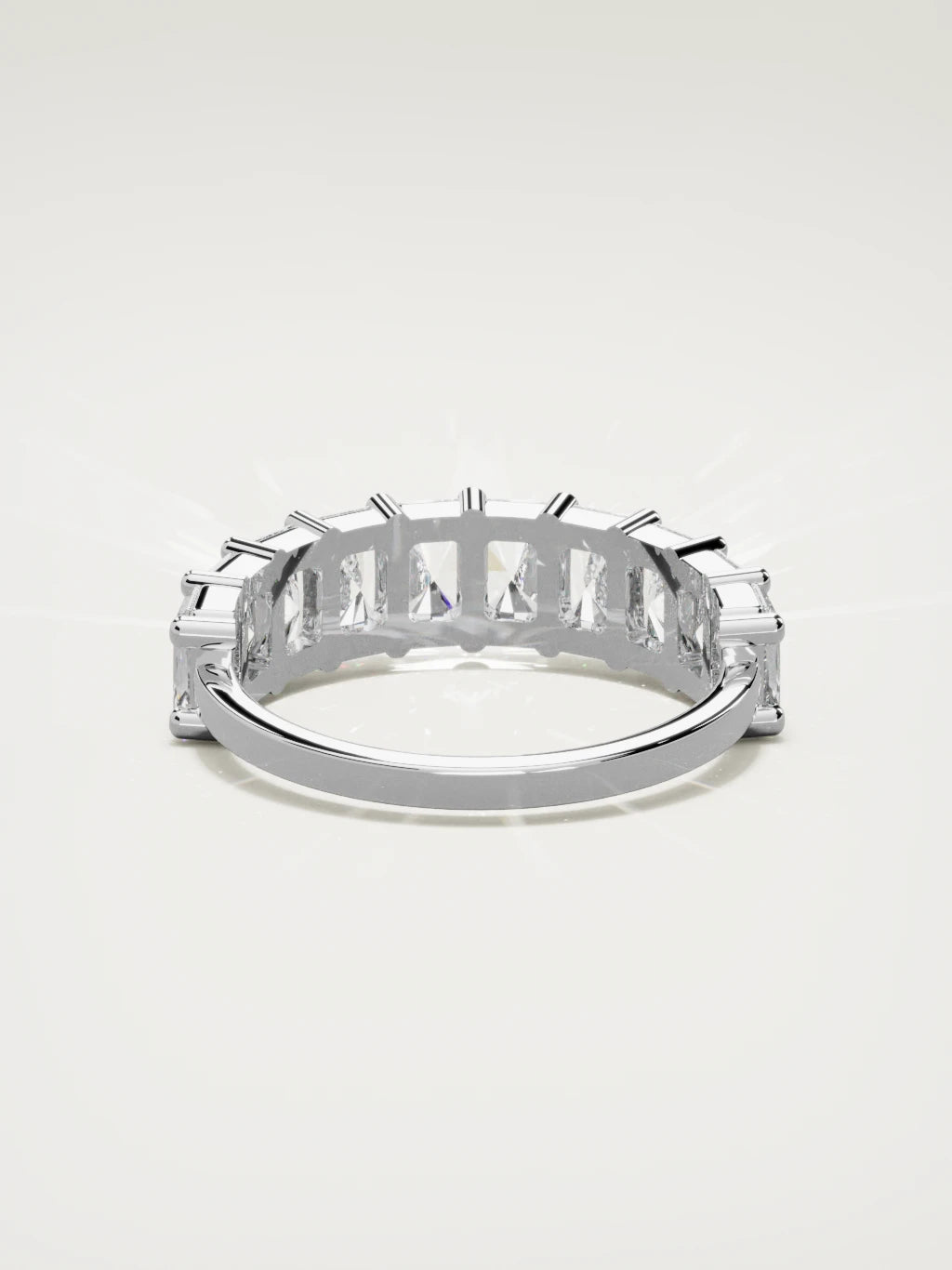 The Astra large prong radiant-cut half eternity band in 14K white gold, back view