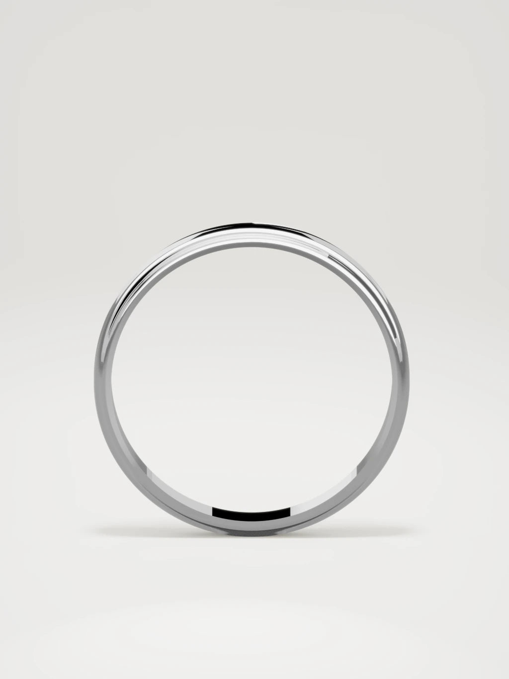 The Marco beveled-edge men's wedding band in 14K white gold, 3 mm, standing front view