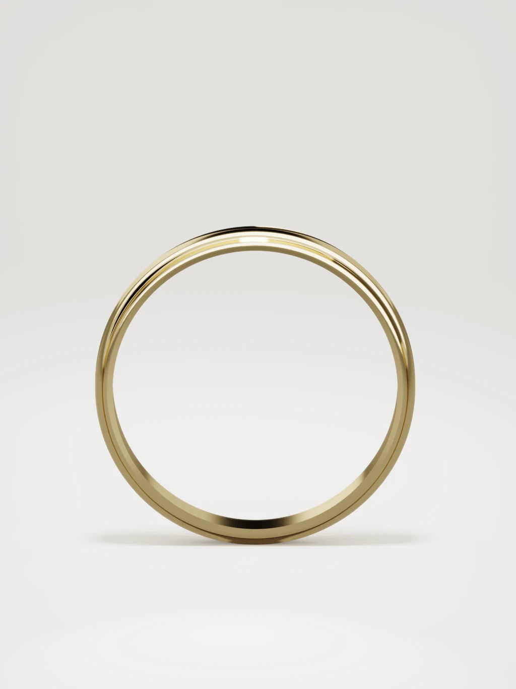 The Marco beveled-edge men's wedding band in 14K yellow gold, 3 mm, standing front view