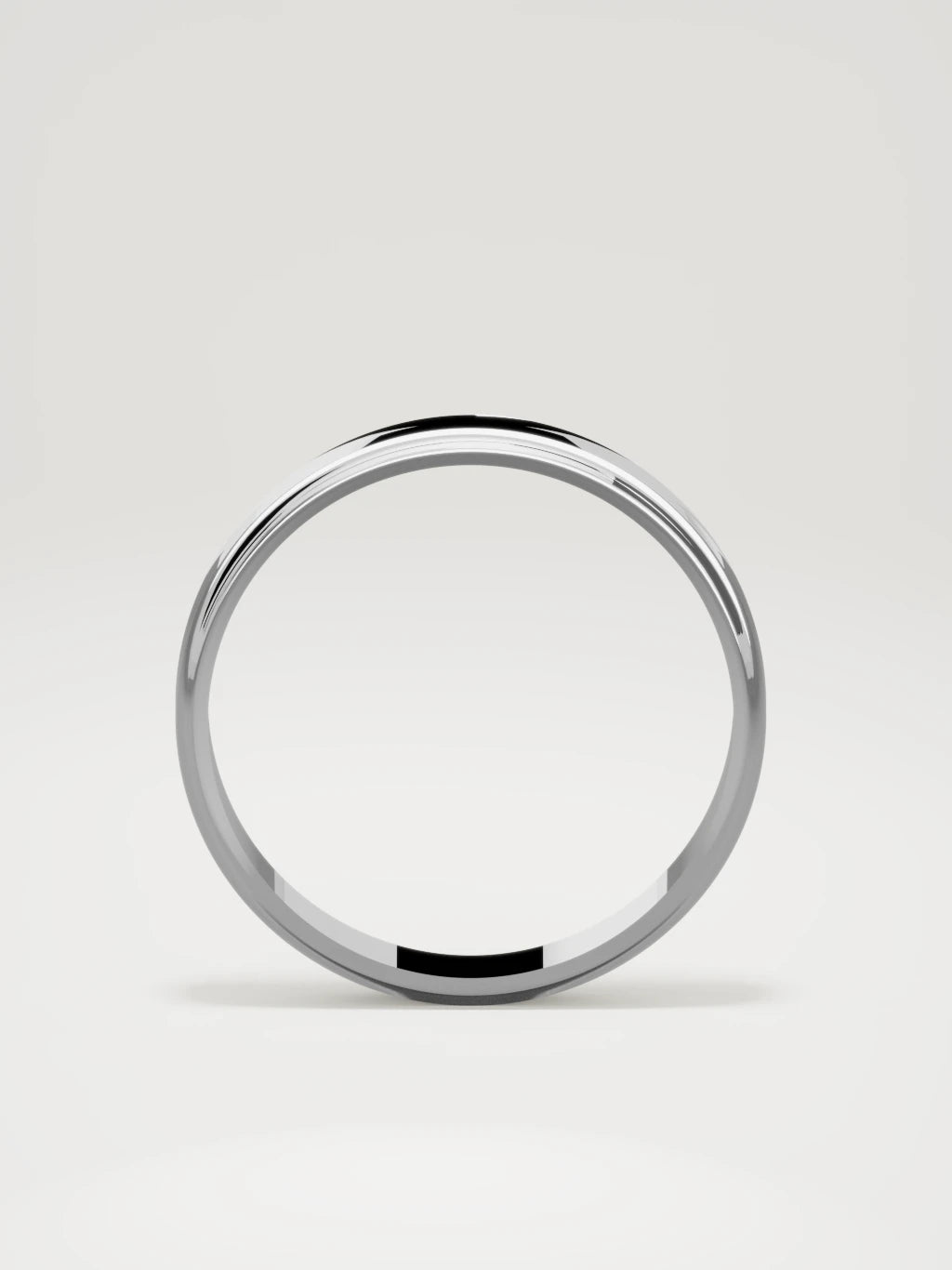 The Marco beveled-edge men's wedding band in 14K white gold, 4 mm, standing front view