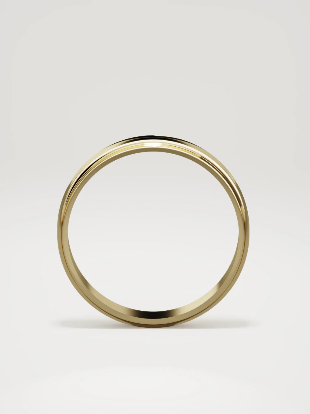 The Marco beveled-edge men's wedding band in 14K yellow gold, 4 mm, standing front view