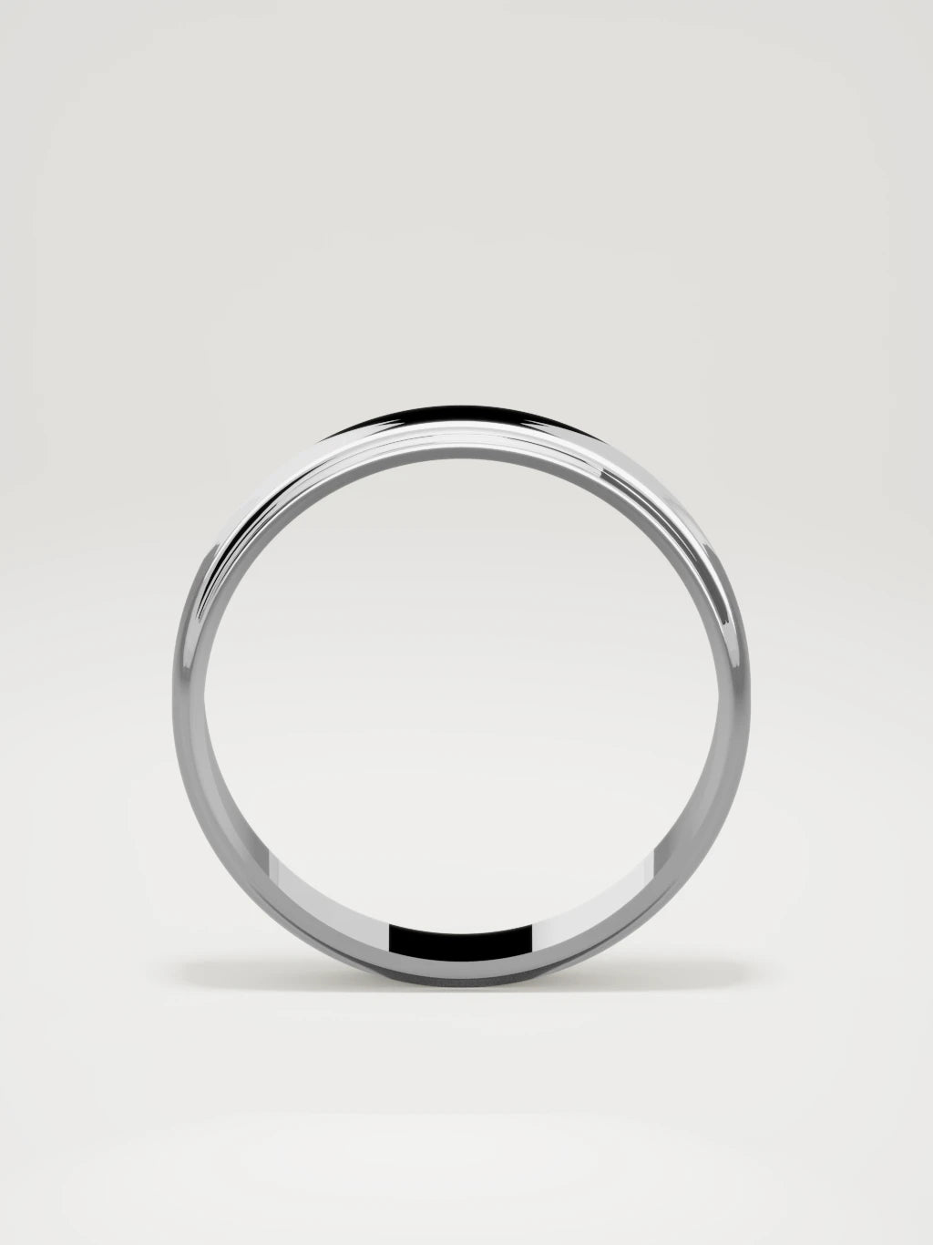The Marco beveled-edge men's wedding band in 14K white gold, 5 mm, standing front view