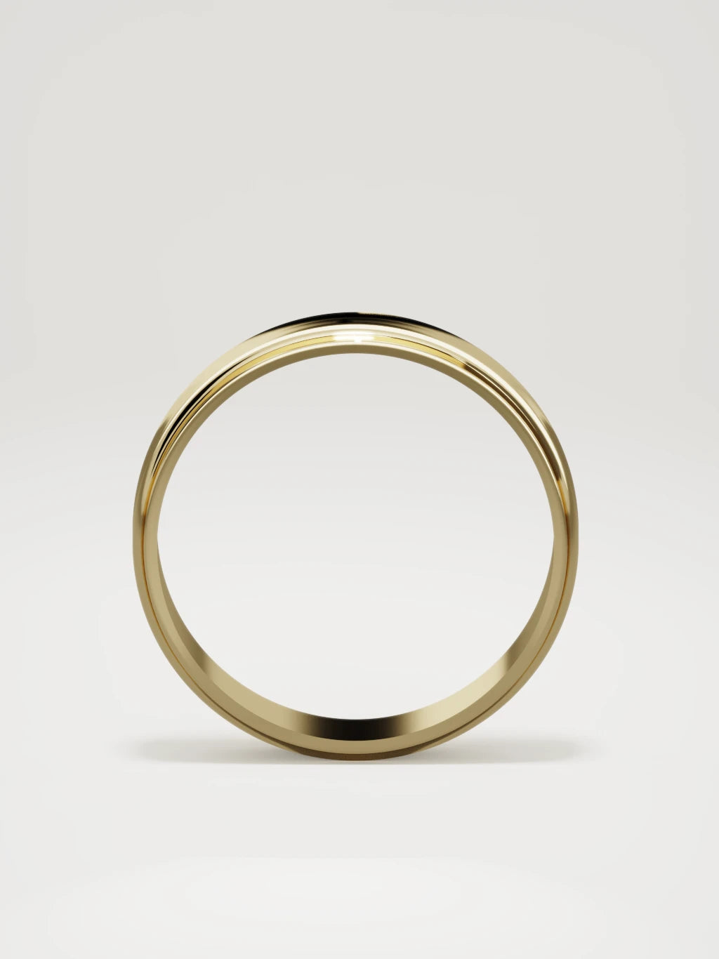 The Marco beveled-edge men's wedding band in 14K yellow gold, 5 mm, standing front view