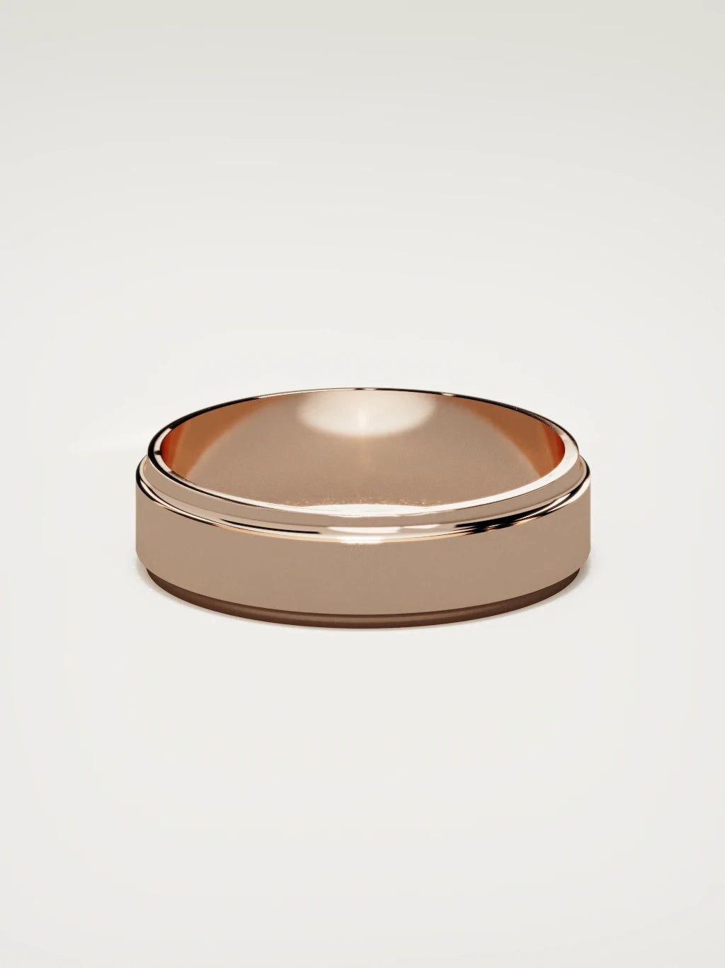 The Marco beveled-edge men's wedding band in 14K rose gold, 6 mm, back view