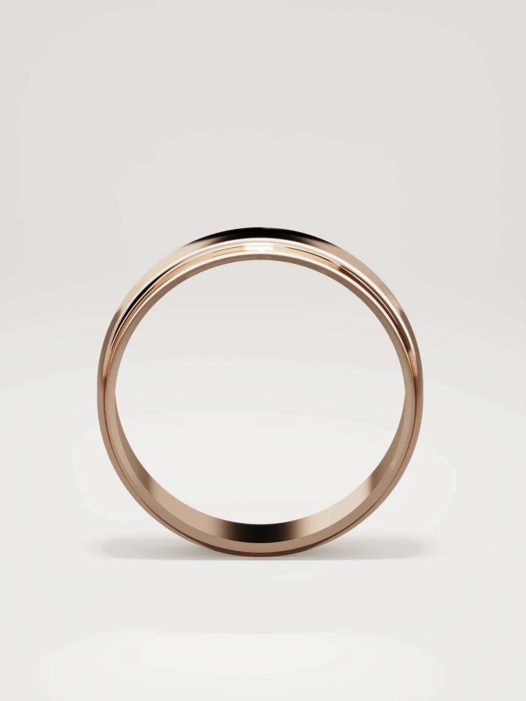 The Marco beveled-edge men's wedding band in 14K rose gold, 6 mm, standing front view