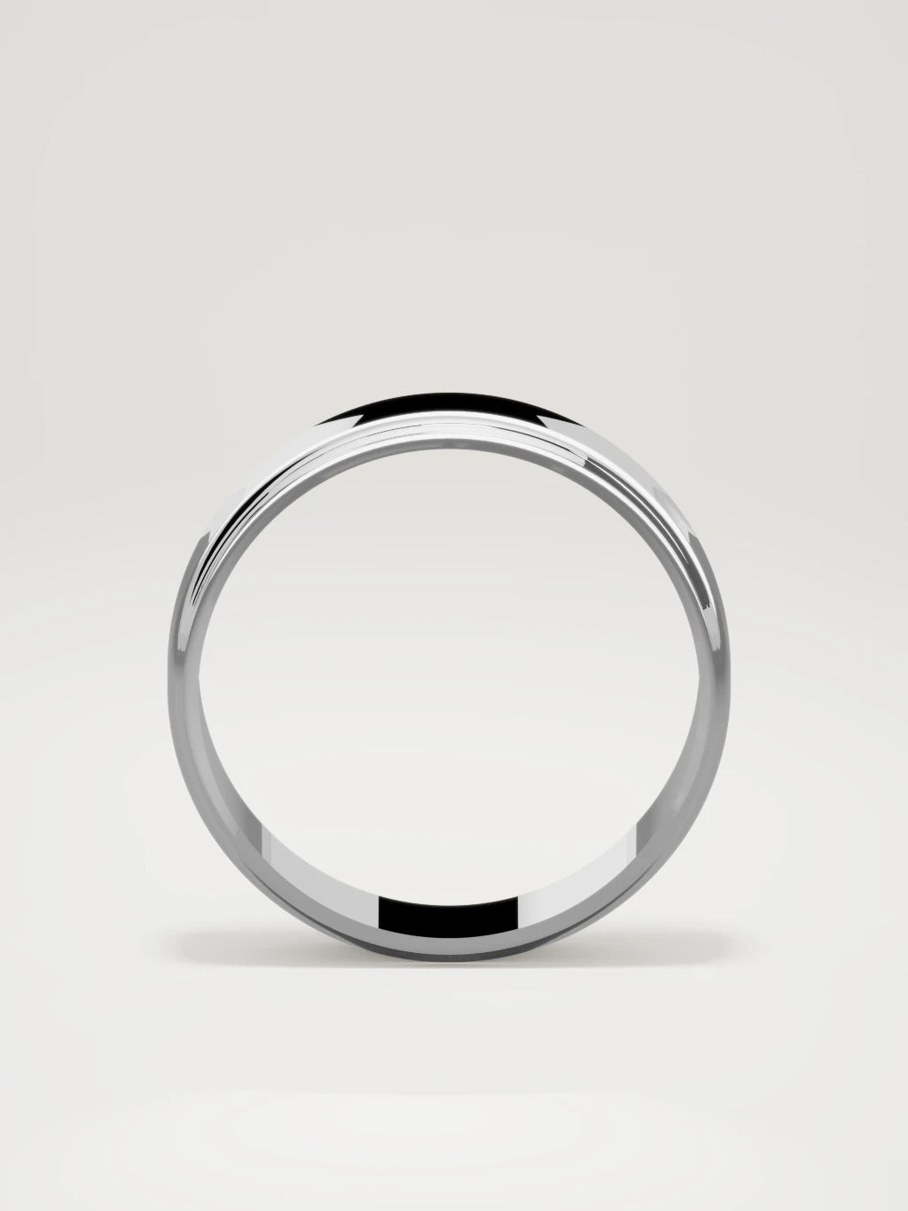 The Marco beveled-edge men's wedding band in 14K white gold, 6 mm, standing front view