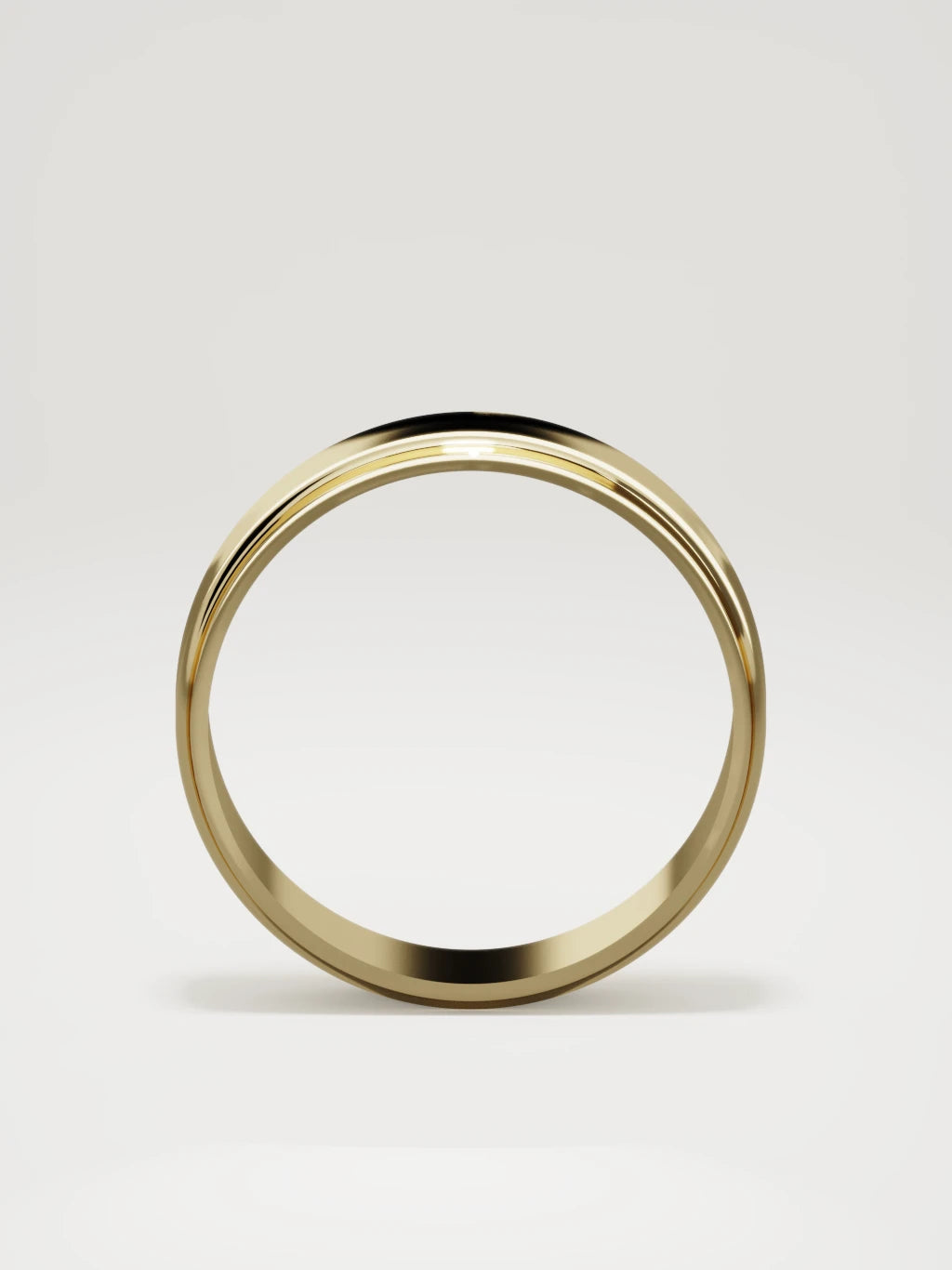 The Marco beveled-edge men's wedding band in 14K yellow gold, 6 mm, standing front view