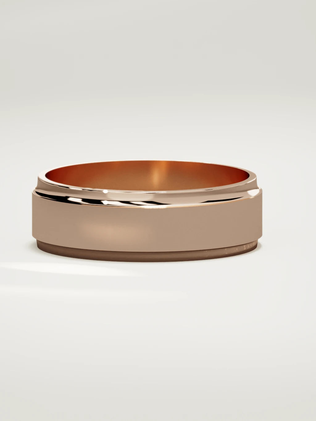 The Marco beveled-edge men's wedding band in 14K rose gold, 7 mm, three-quarter view