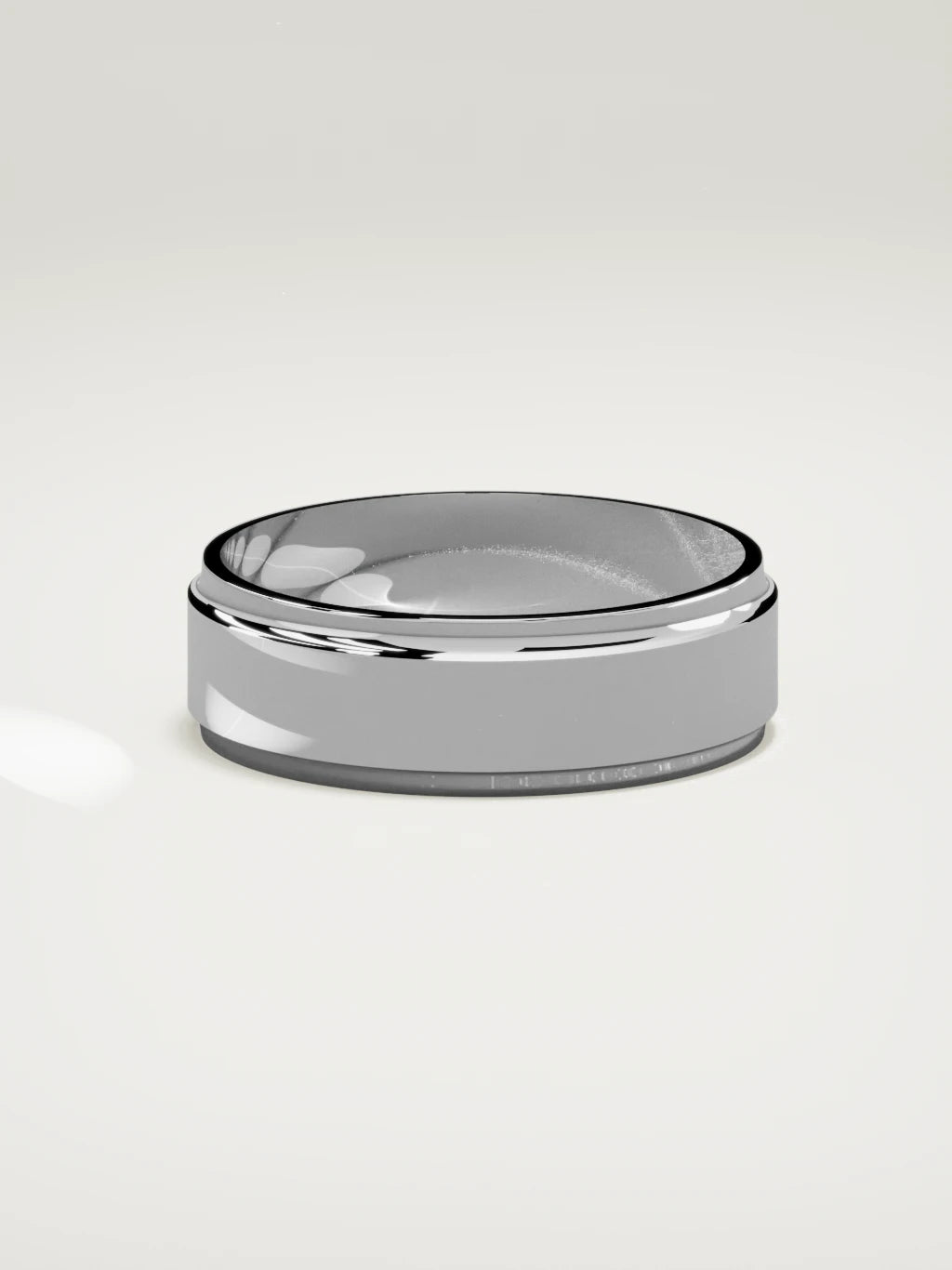 The Marco beveled-edge men's wedding band in 14K white gold, 7 mm, side view