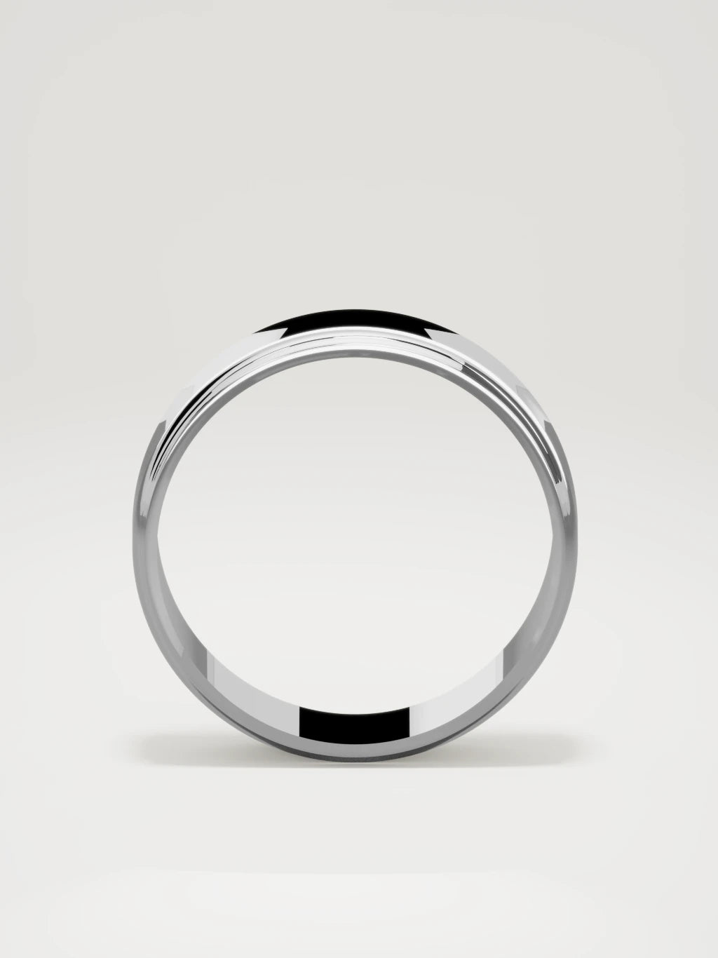 The Marco beveled-edge men's wedding band in 14K white gold, 7 mm, standing front view