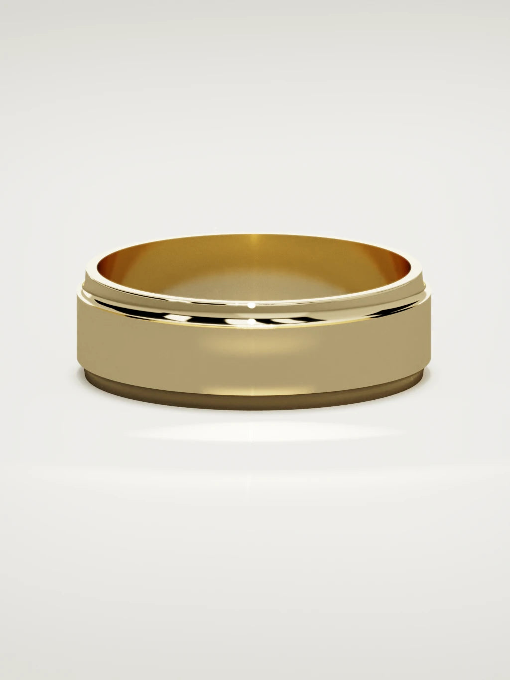 The Marco beveled-edge men's wedding band in 14K yellow gold, 7 mm, front view