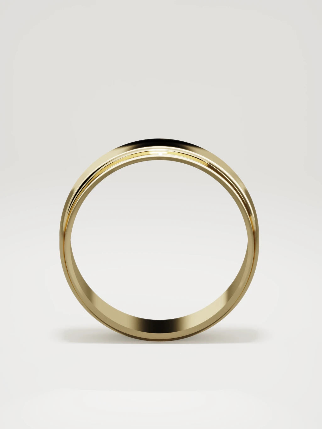 The Marco beveled-edge men's wedding band in 14K yellow gold, 7 mm, standing front view