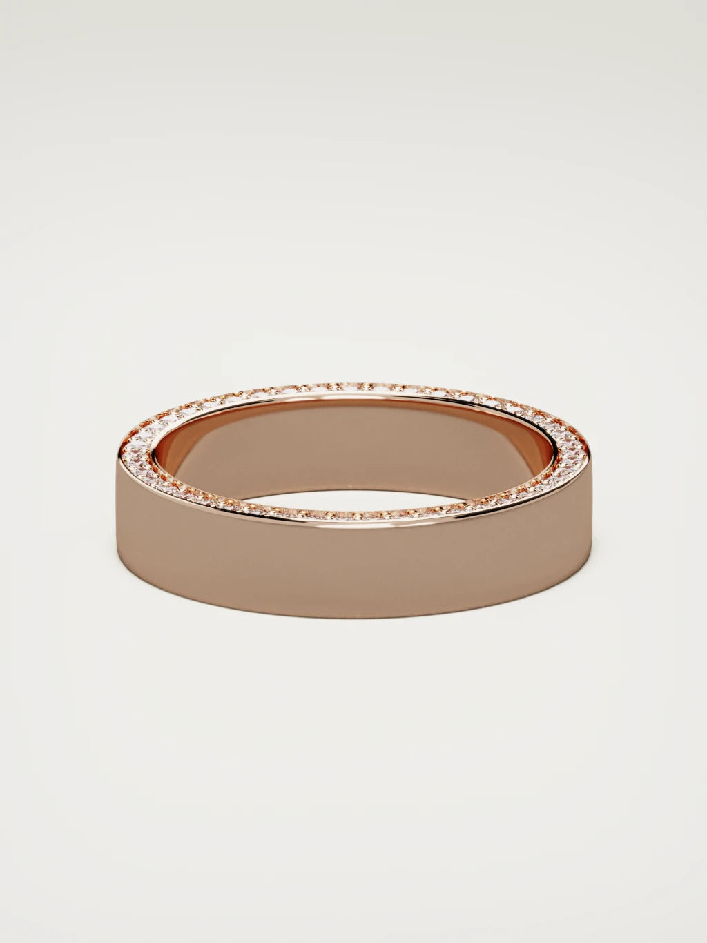 The Borde side pave men's wedding band in 14K rose gold, 5 mm, back view