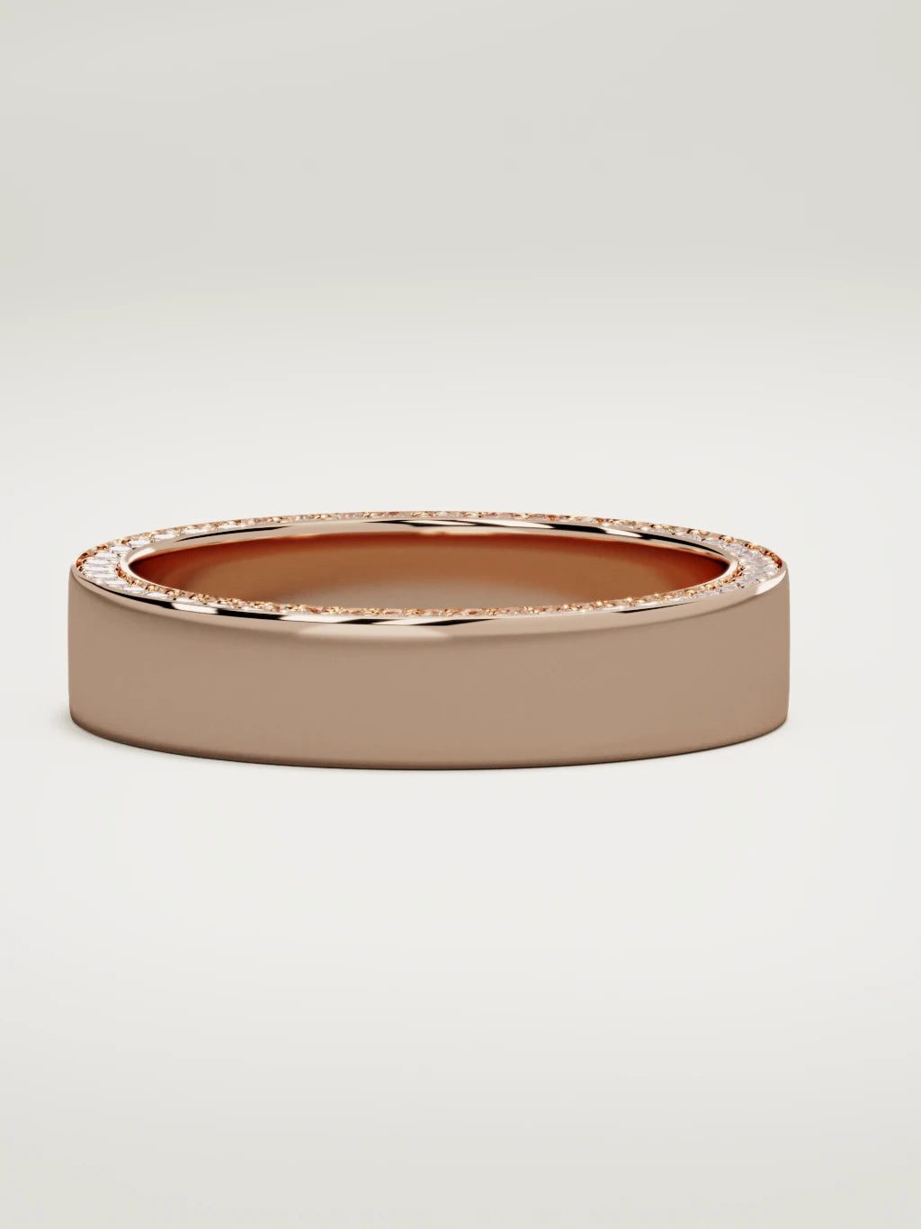 The Borde side pave men's wedding band in 14K rose gold, 5 mm, three-quarter view
