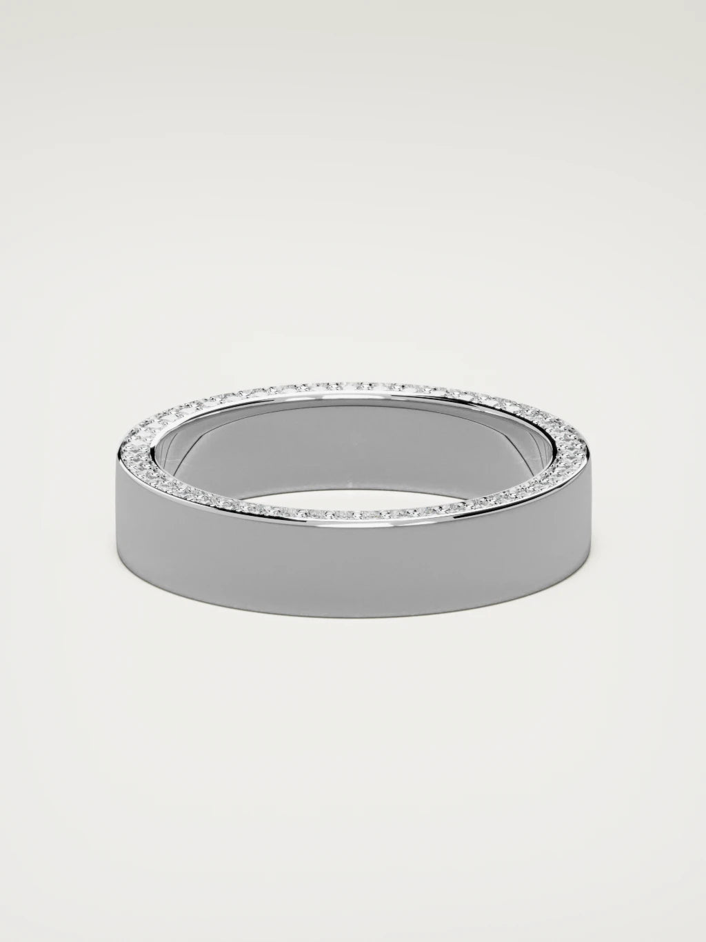 The Borde side pave men's wedding band in 14K white gold, 5 mm, back view