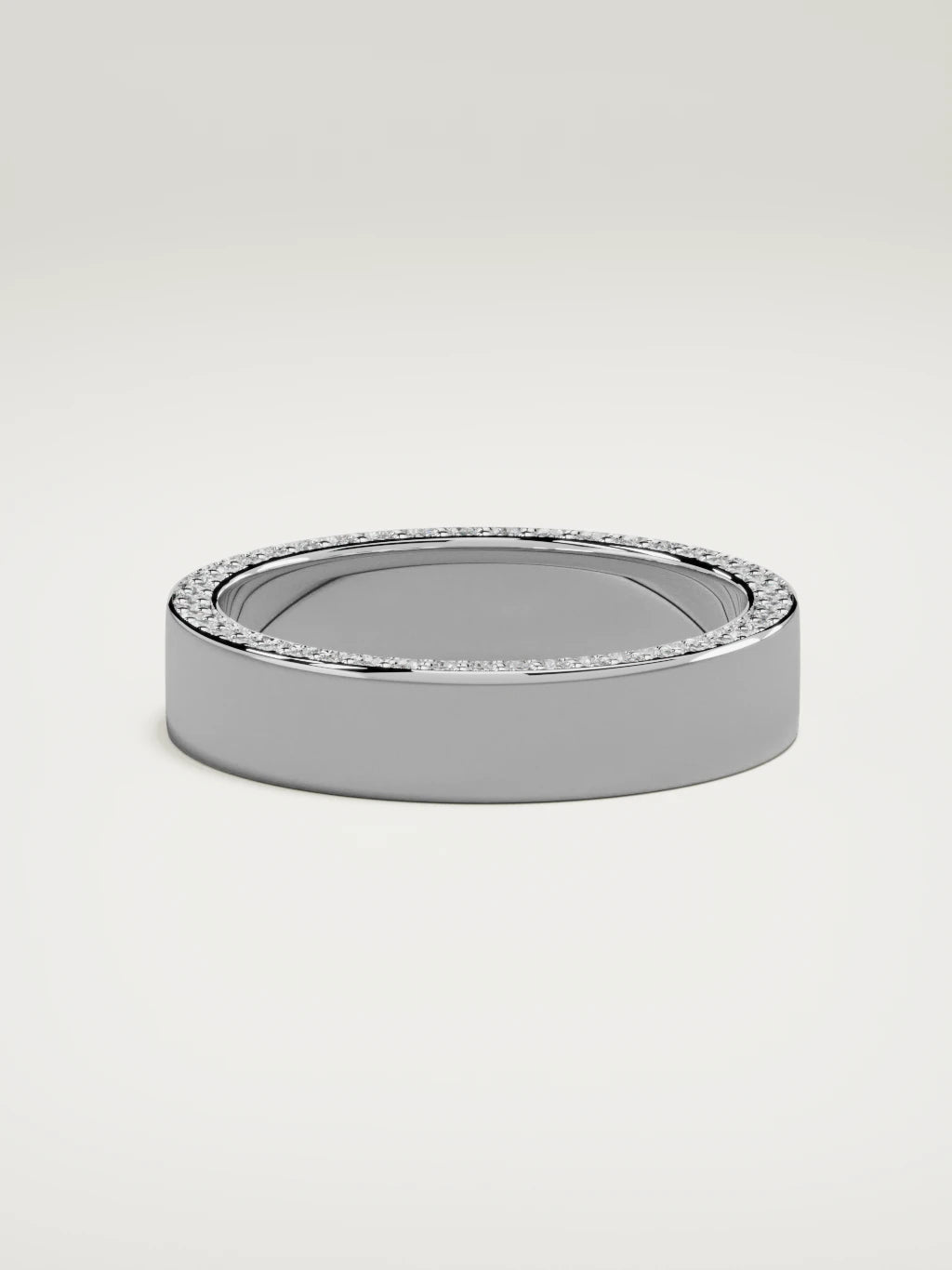 The Borde side pave men's wedding band in 14K white gold, 5 mm, side view