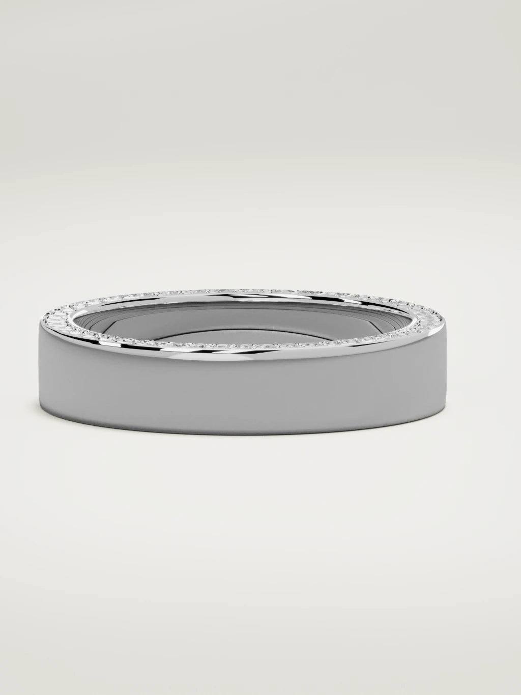 The Borde side pave men's wedding band in 14K white gold, 5 mm, three-quarter view