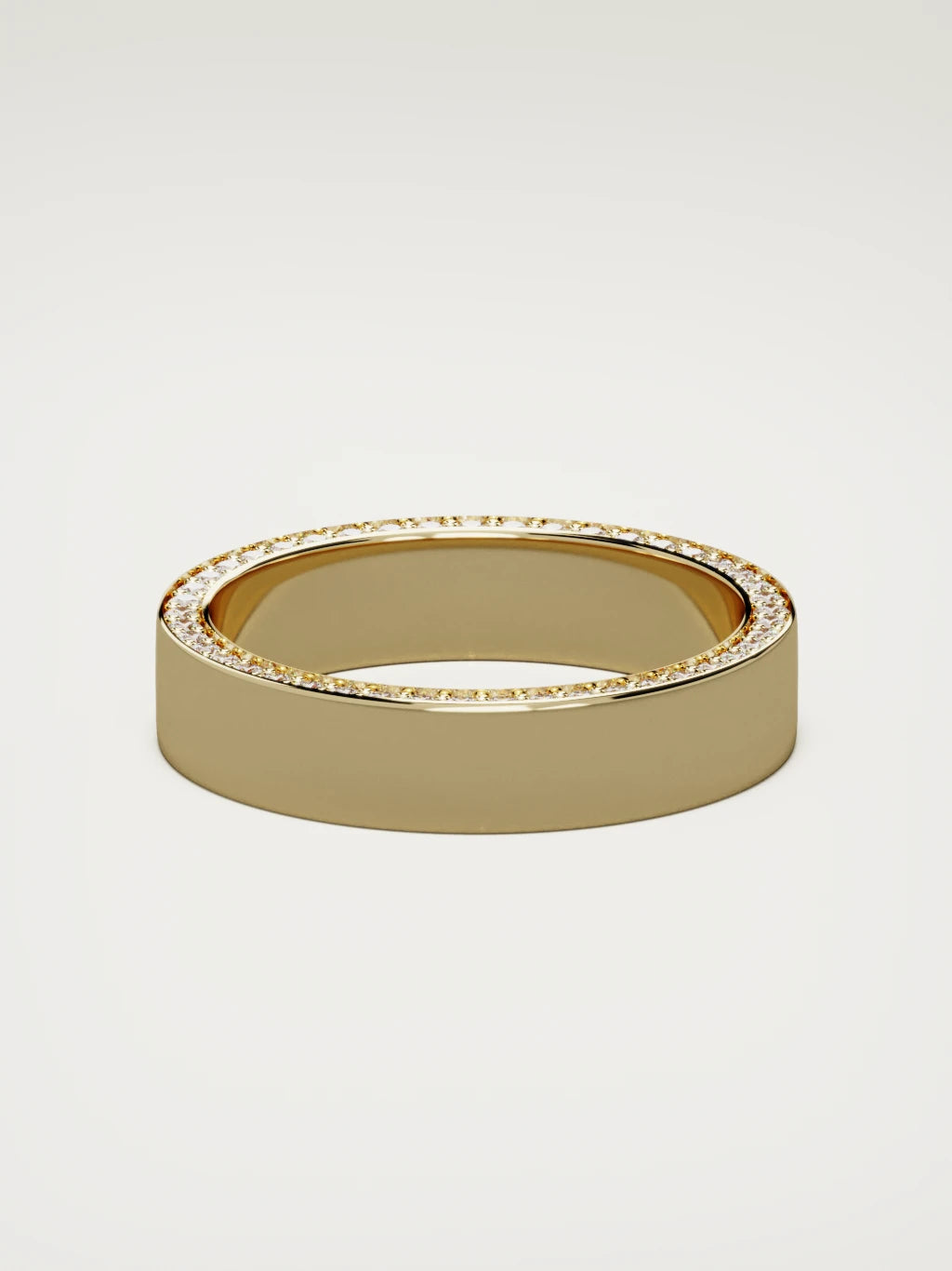 The Borde side pave men's wedding band in 14K yellow gold, 5 mm, back view