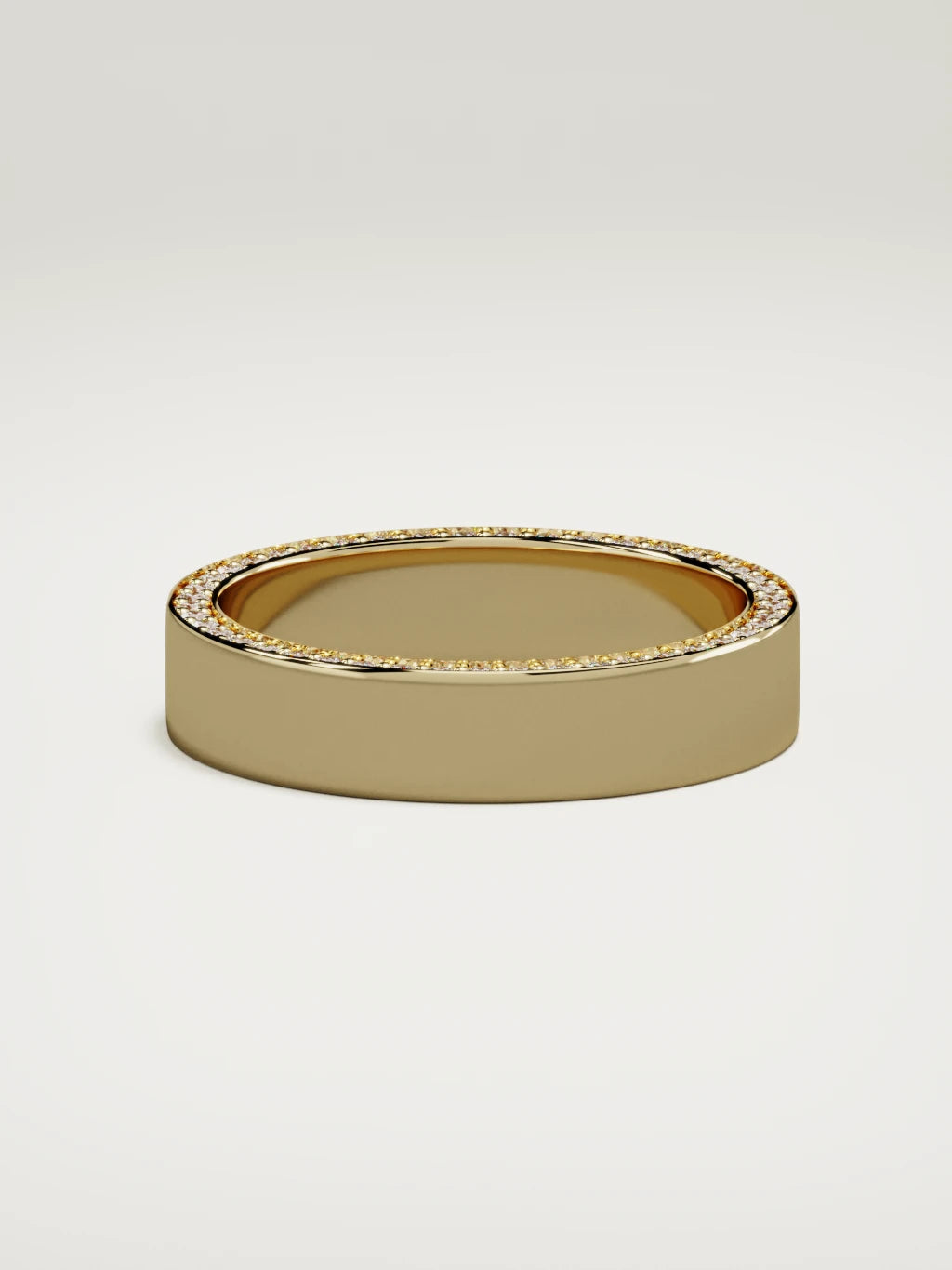 The Borde side pave men's wedding band in 14K yellow gold, 5 mm, side view
