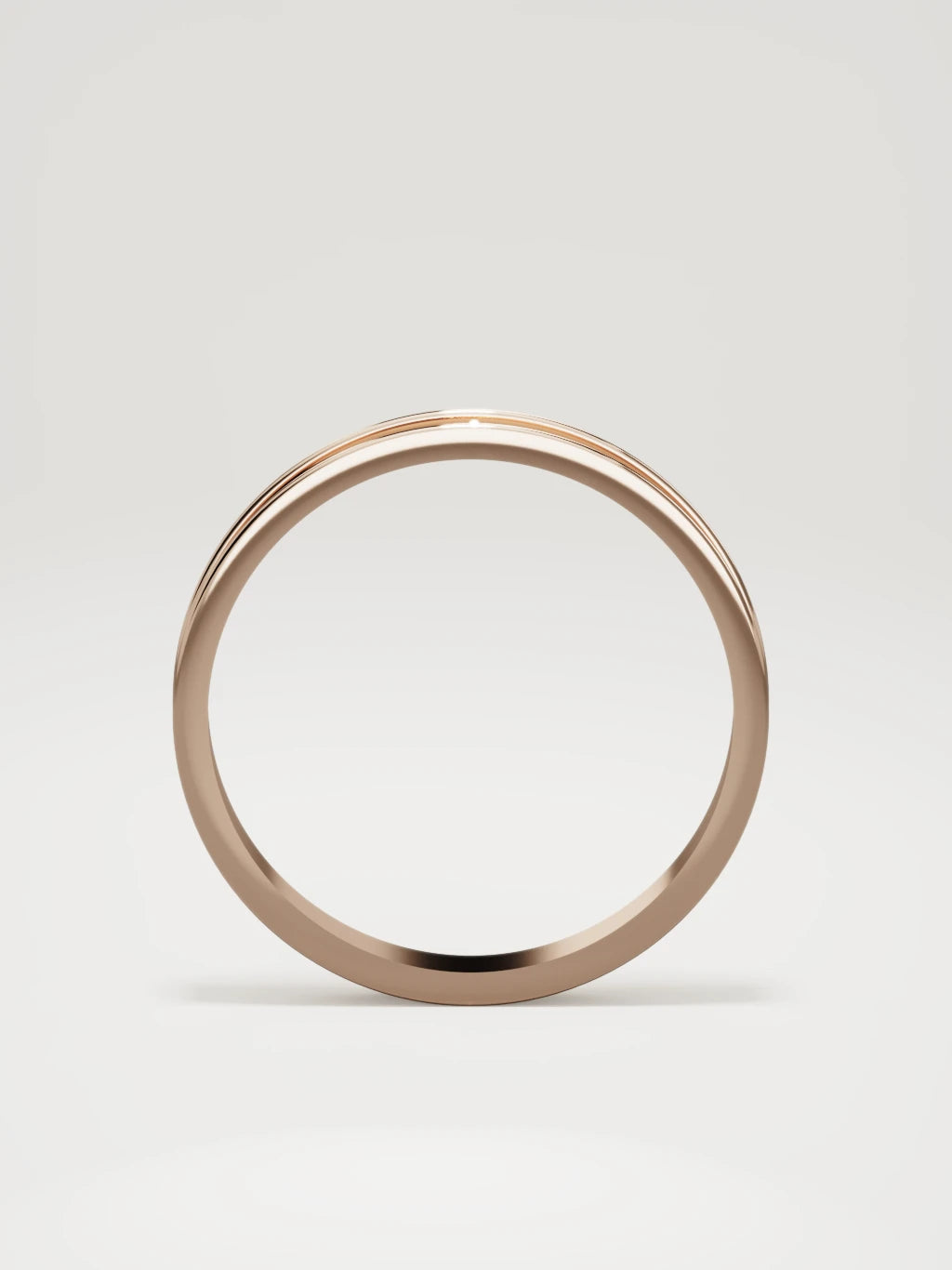 The Valle channel men's wedding band in 14K rose gold, 3 mm, standing front view