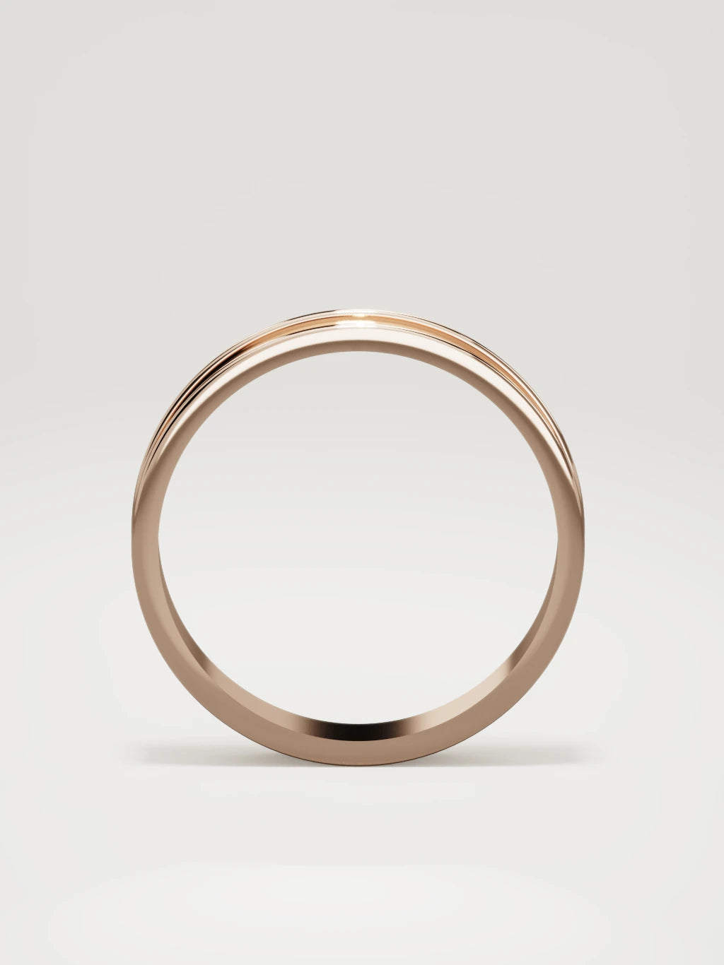 The Valle channel men's wedding band in 14K rose gold, 4 mm, standing front view