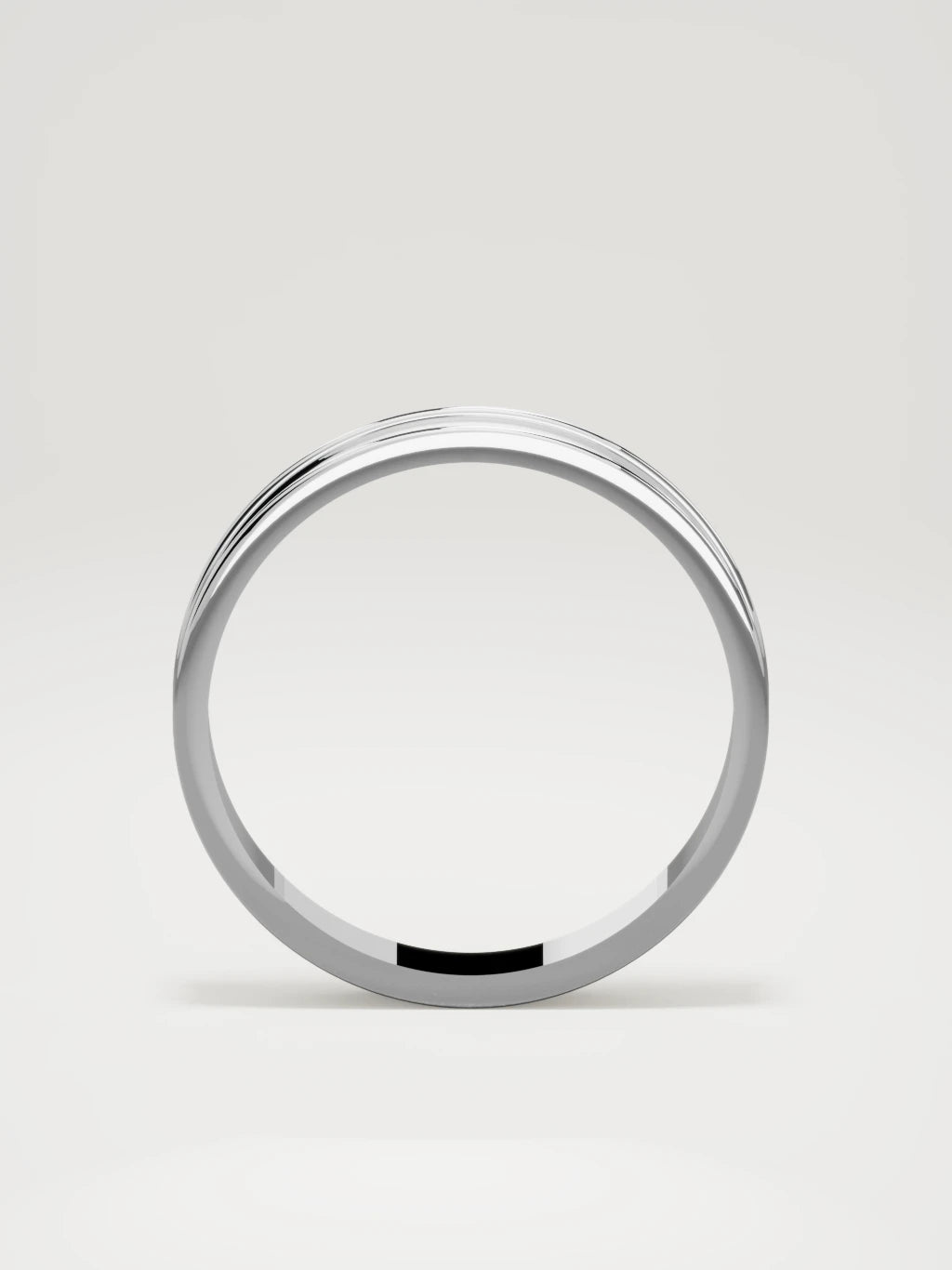 The Valle channel men's wedding band in 14K white gold, 4 mm, standing front view