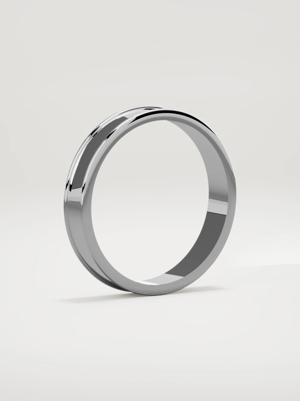 The Valle channel men's wedding band in 14K white gold, 4 mm, standing three-quarter view