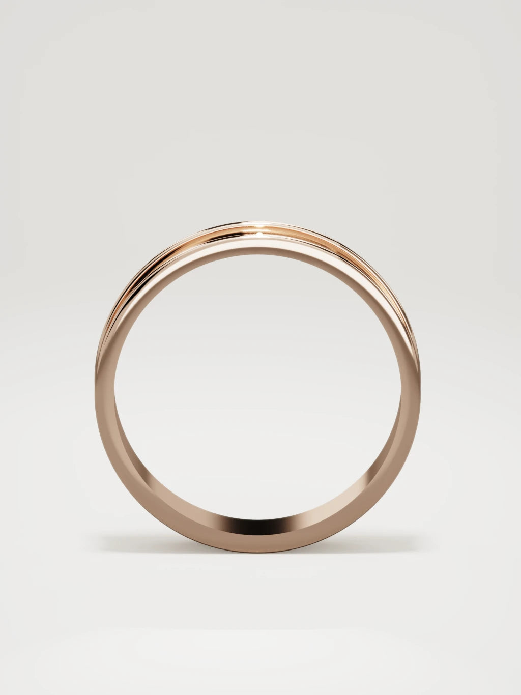 The Valle channel men's wedding band in 14K rose gold, 5 mm, standing front view