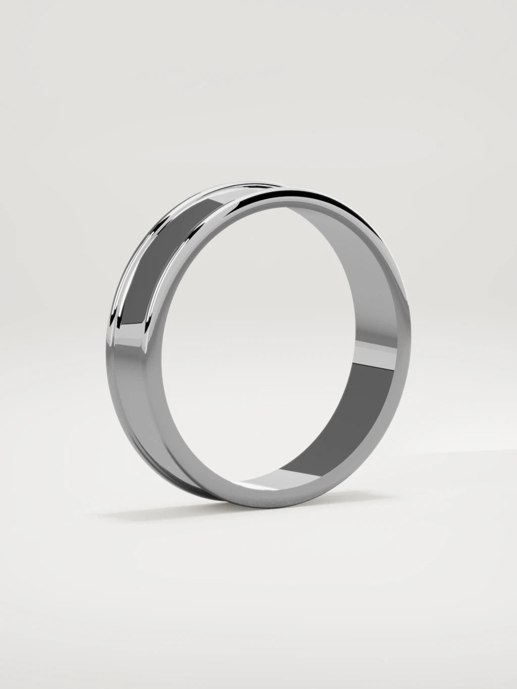 The Valle channel men's wedding band in 14K white gold, 5 mm, standing three-quarter view