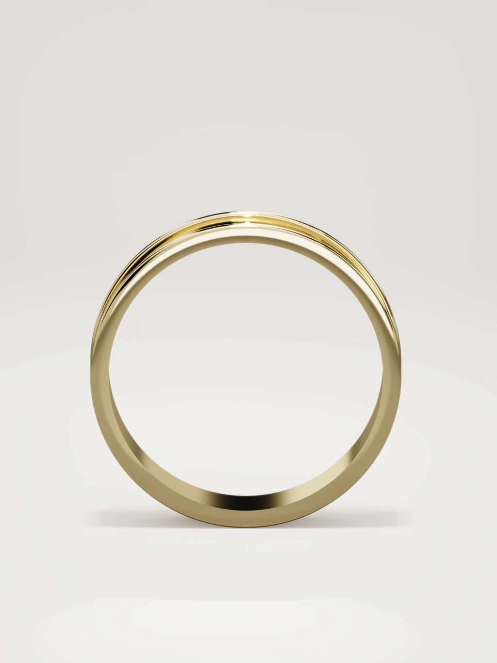 The Valle channel men's wedding band in 14K yellow gold, 5 mm, standing front view