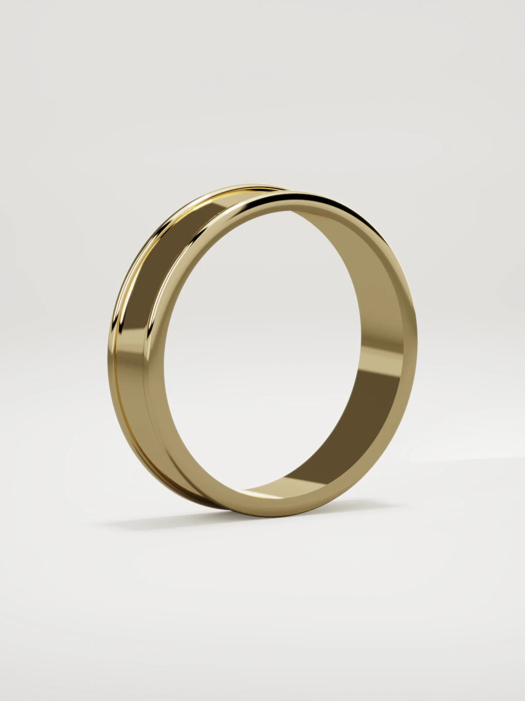 The Valle channel men's wedding band in 14K yellow gold, 5 mm, standing three-quarter view