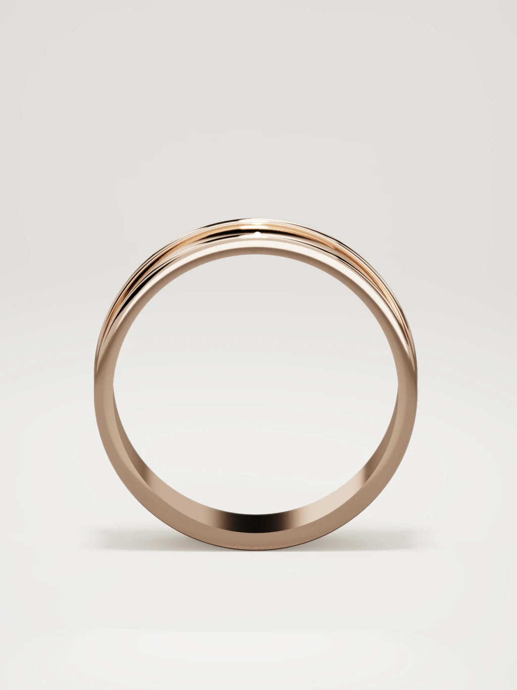 The Valle channel men's wedding band in 14K rose gold, 6 mm, standing front view