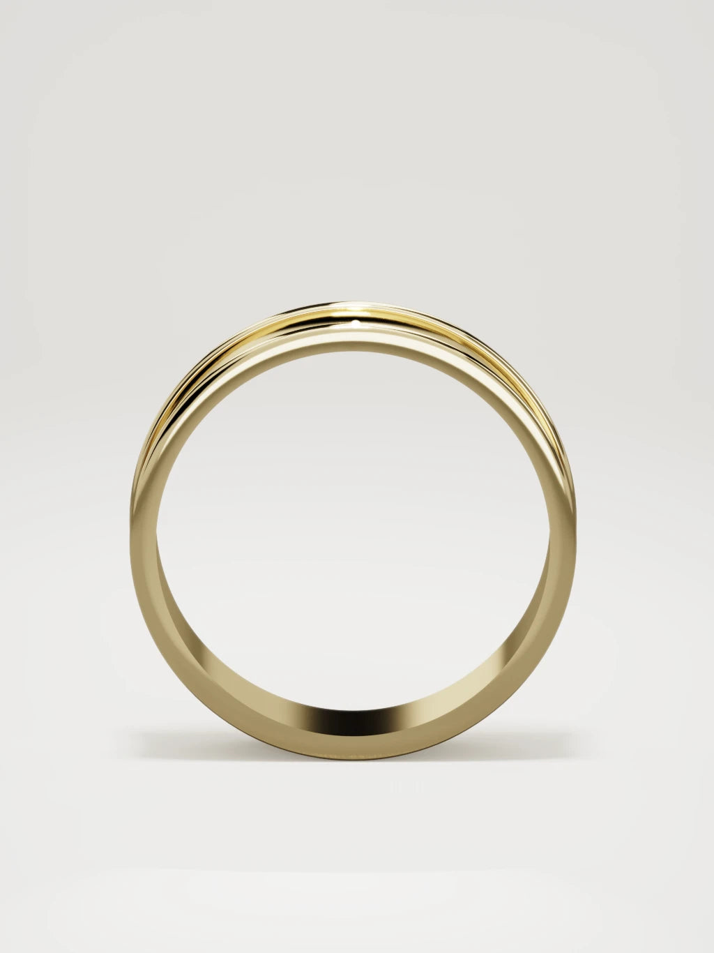 The Valle channel men's wedding band in 14K yellow gold, 6 mm, standing front view