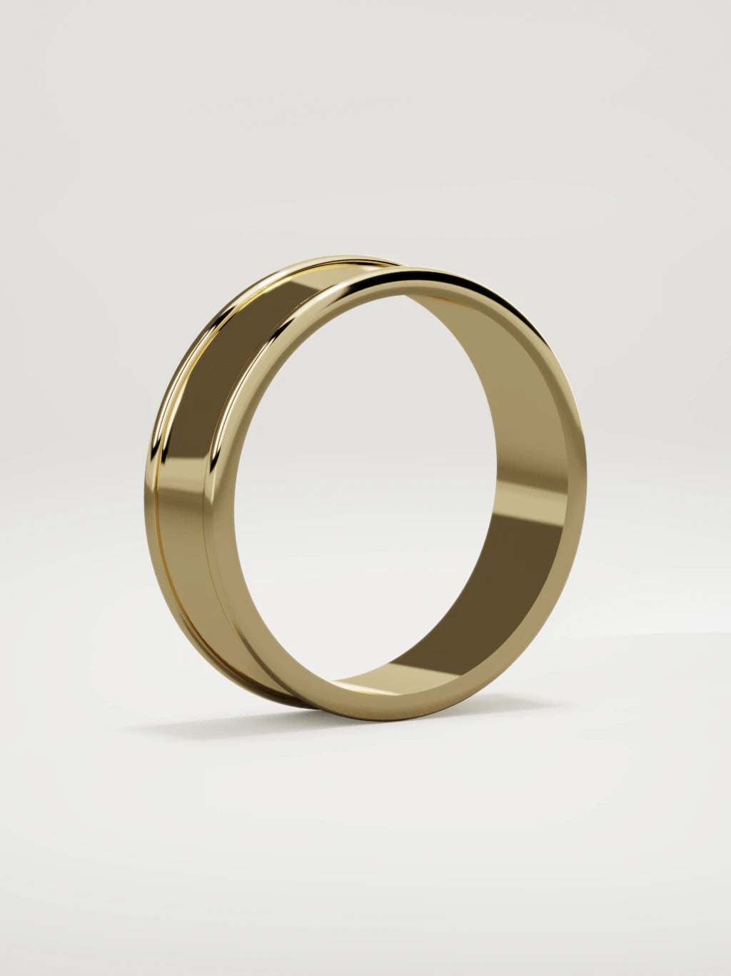 The Valle channel men's wedding band in 14K yellow gold, 6 mm, standing three-quarter view