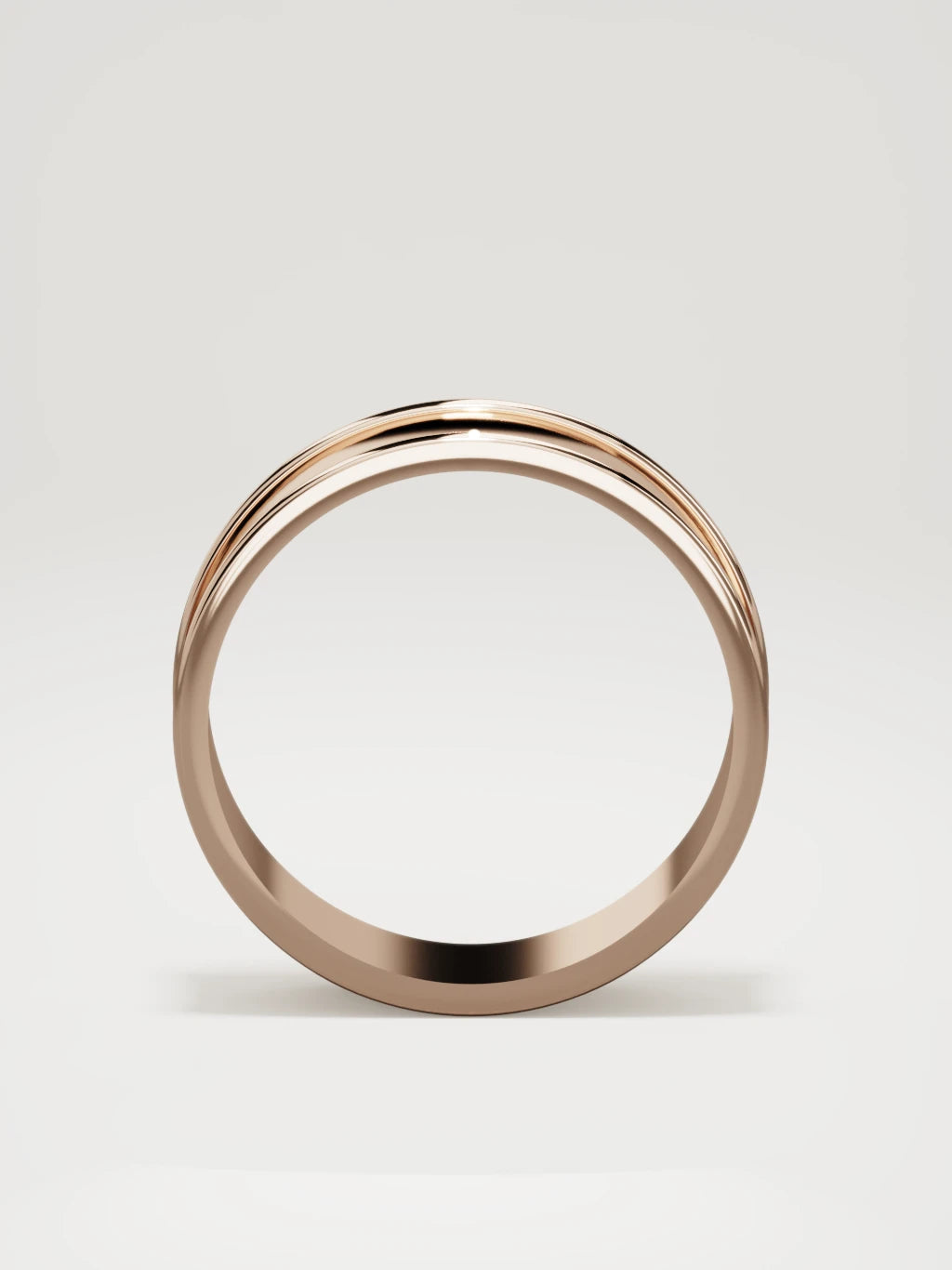 The Valle channel men's wedding band in 14K rose gold, 7 mm, standing front view