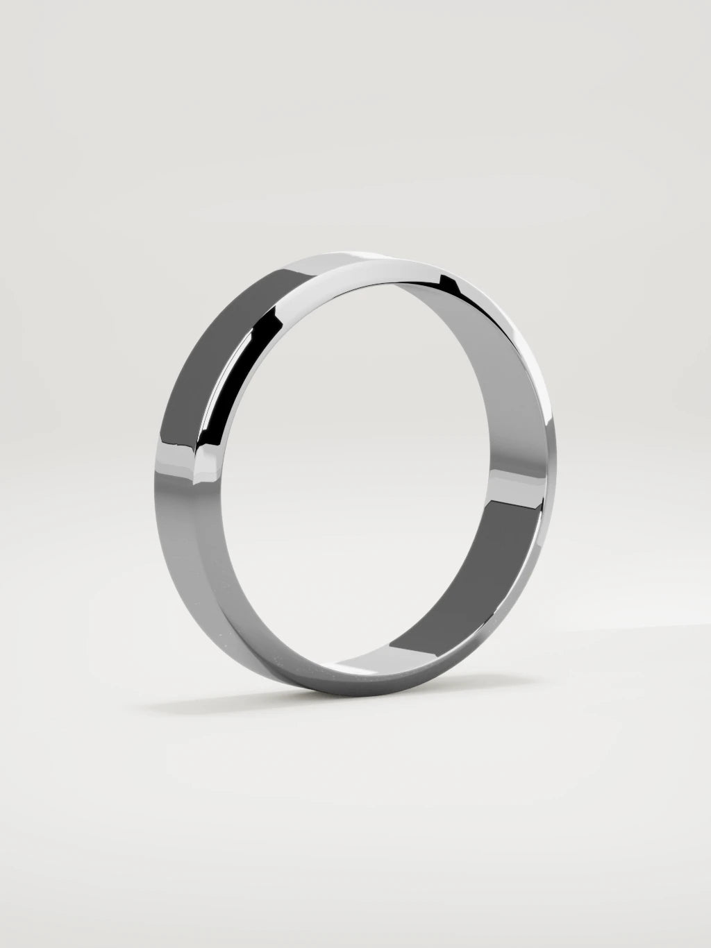 The Canto chamfered-edge men's wedding band in 14K white gold, 5 mm, standing three-quarter view
