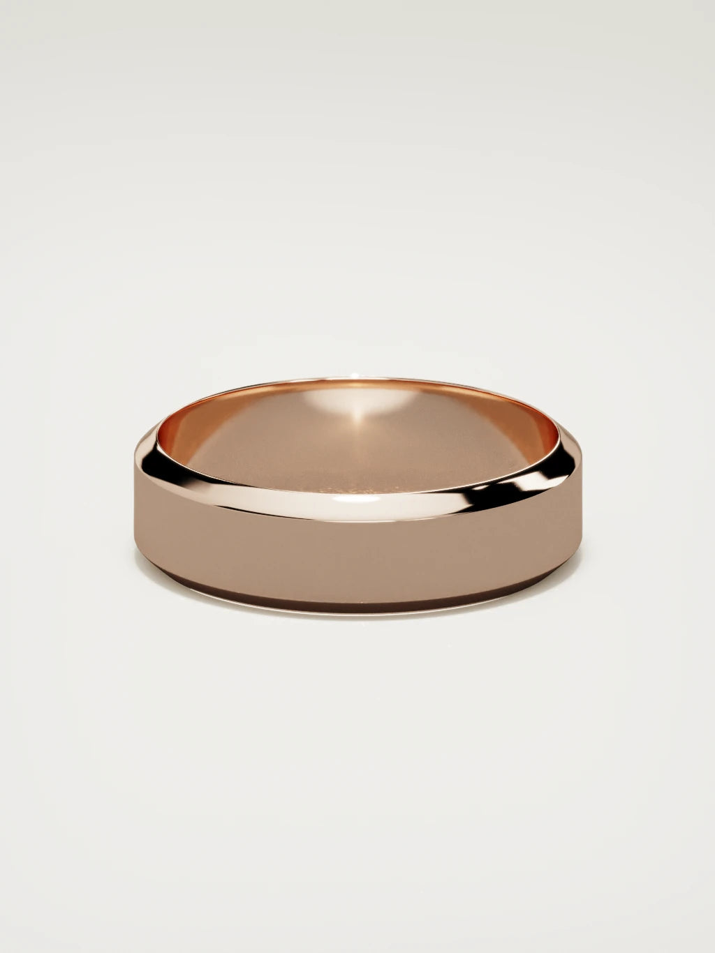 The Canto chamfered-edge men's wedding band in 14K rose gold, 6 mm, back view