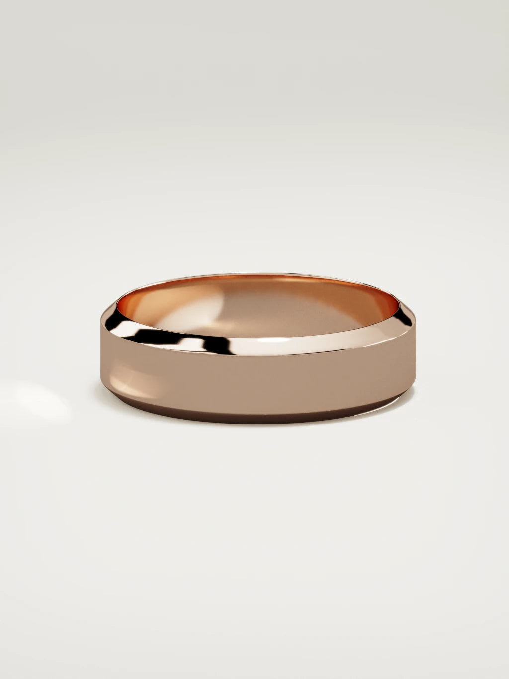 The Canto chamfered-edge men's wedding band in 14K rose gold, 6 mm, side view