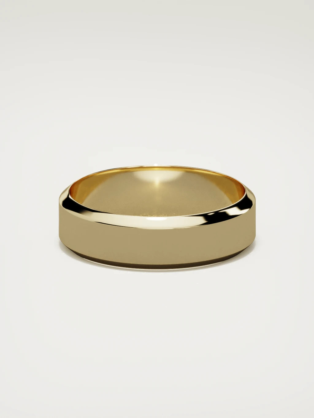 The Canto chamfered-edge men's wedding band in 14K yellow gold, 6 mm, back view
