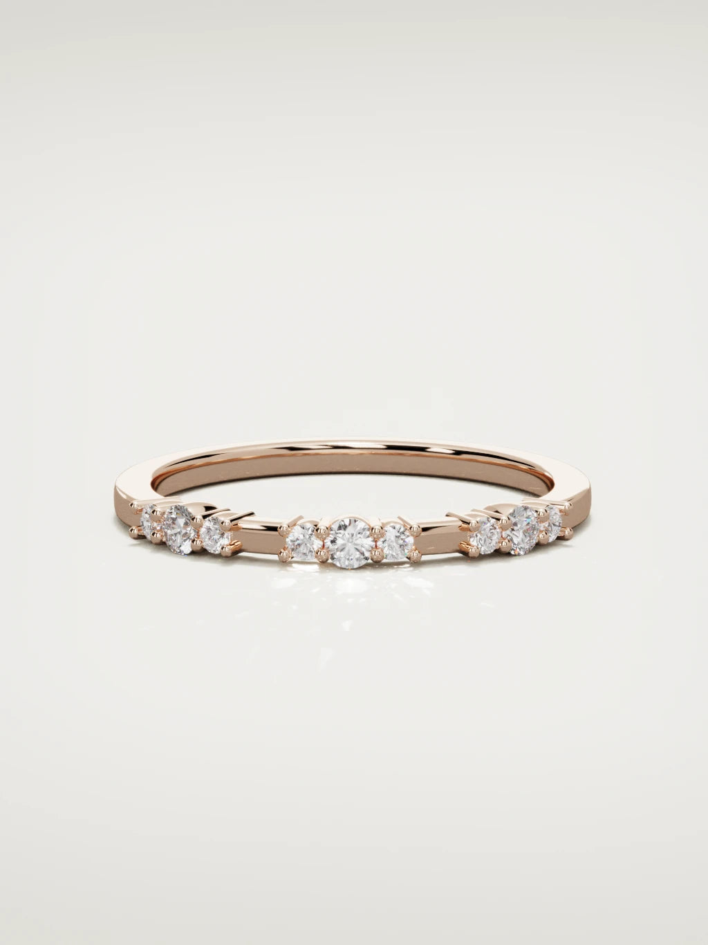 The Cielo scattered diamond band in 14K rose gold, front view