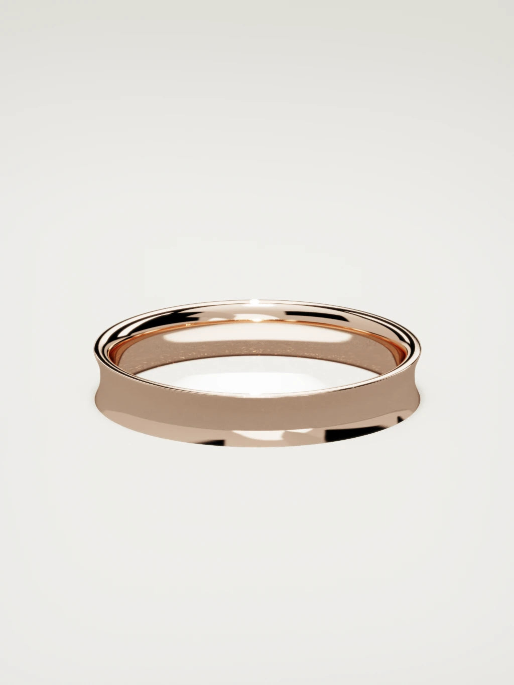The Calma comfort-fit flat men's wedding band in 14K rose gold, 4 mm, back view