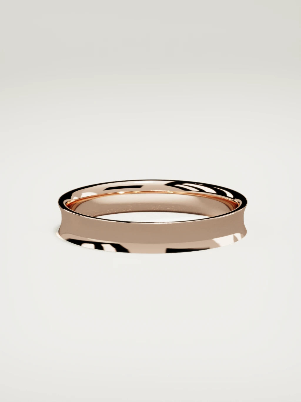 The Calma comfort-fit flat men's wedding band in 14K rose gold, 4 mm, side view