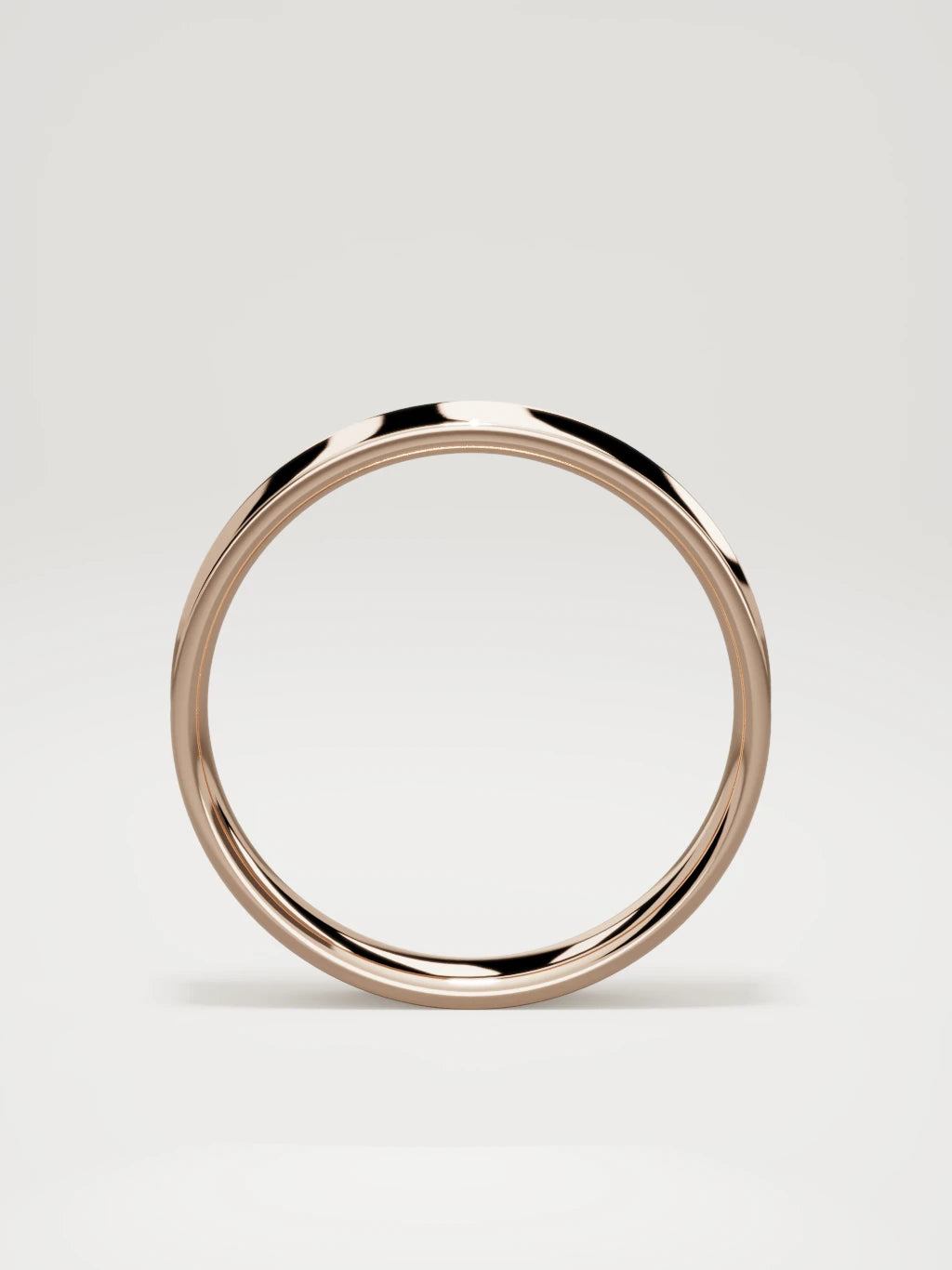The Calma comfort-fit flat men's wedding band in 14K rose gold, 4 mm, standing front view