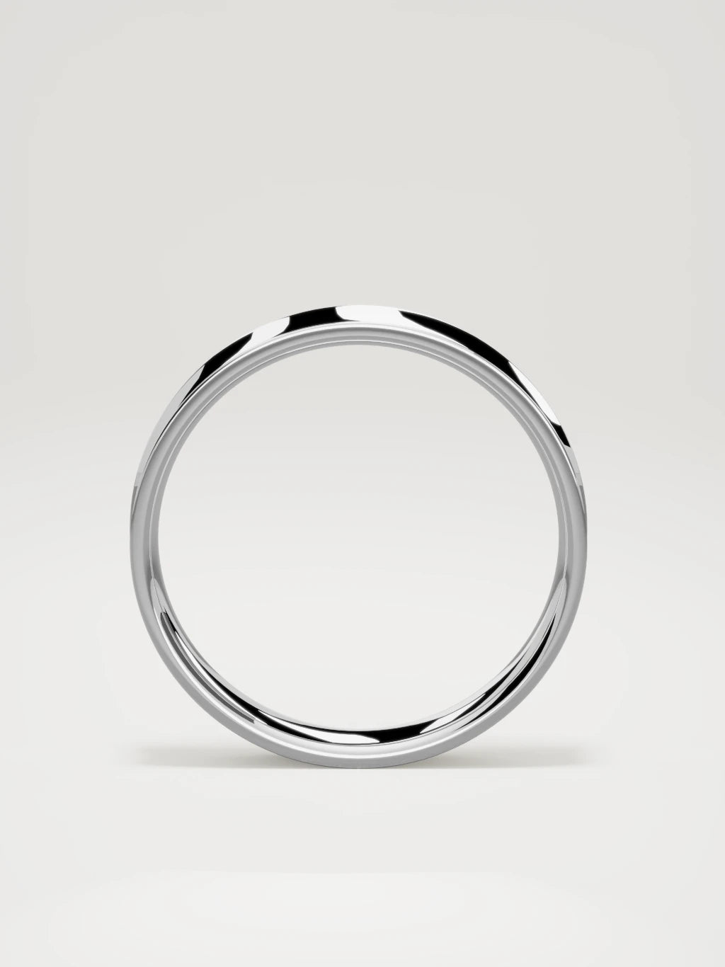 The Calma comfort-fit flat men's wedding band in 14K white gold, 4 mm, standing front view