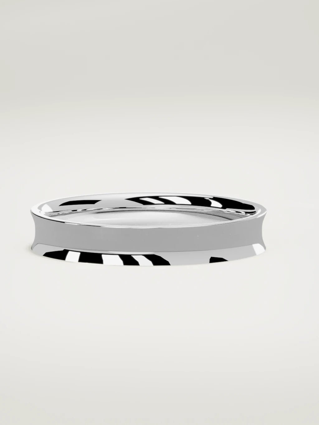 The Calma comfort-fit flat men's wedding band in 14K white gold, 4 mm, three-quarter view